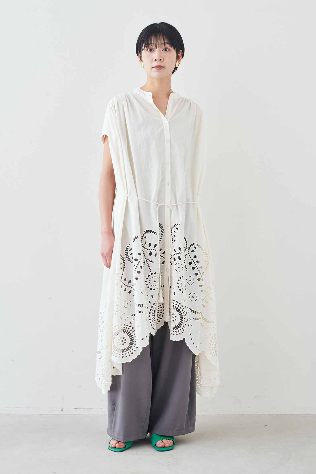 MEDE19F|MEDE19F　〈MADE IN INDIA COLLECTION〉シフリー刺しゅうワンピース|モデル身長：163cm　着用サイズ：2