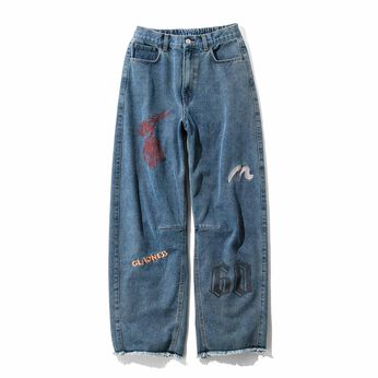 MEDE19F 刺しゅう プリント バレルデニム