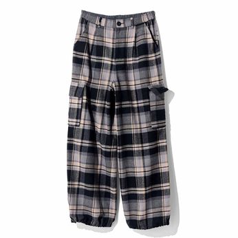 MEDE19F | 起毛チェック素材のリラックスカーゴパンツ〈グレイチェック〉