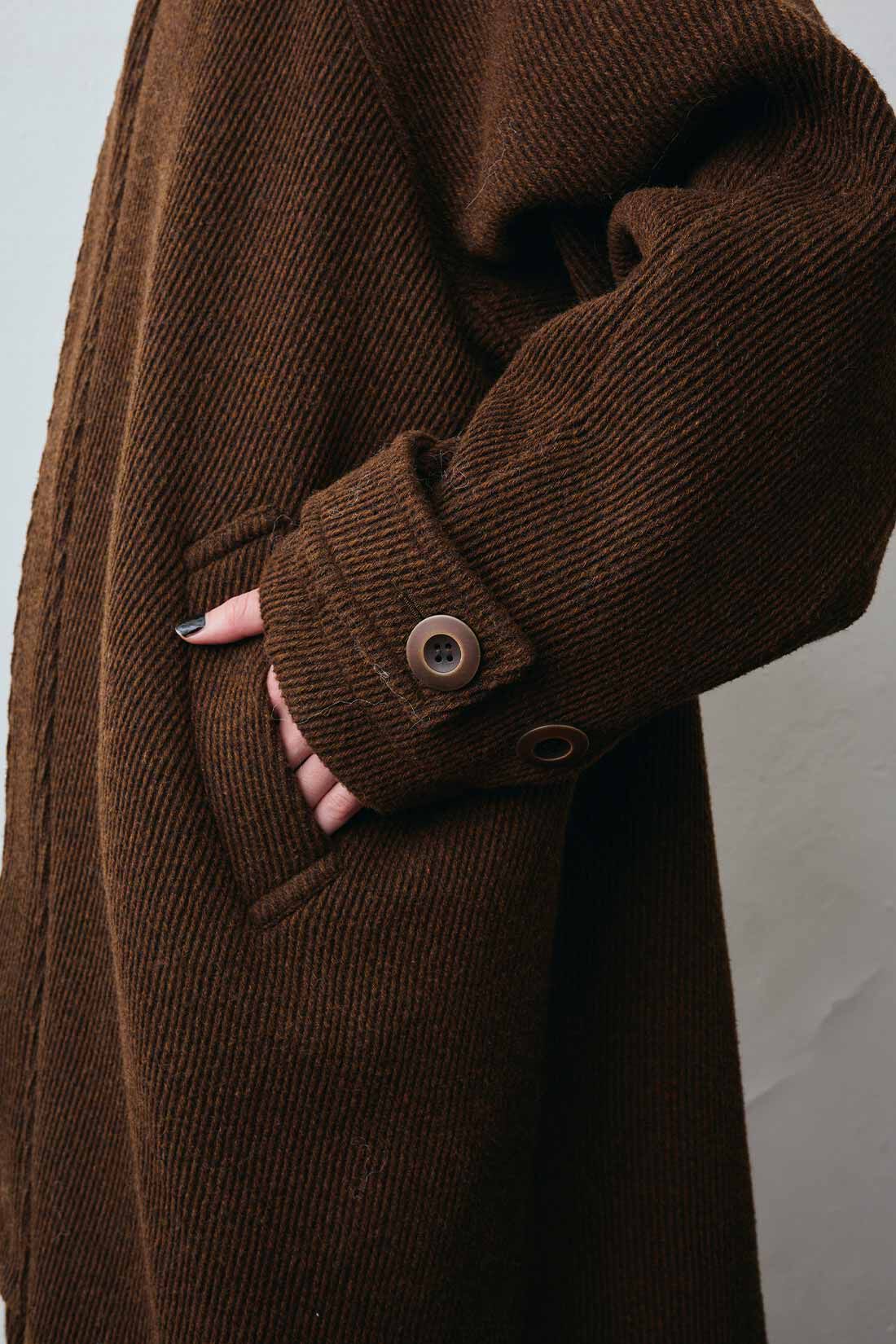 MEDE19F|MEDE19F ミックス調ウール混カルゼのハイネックコート〈ブラウン〉