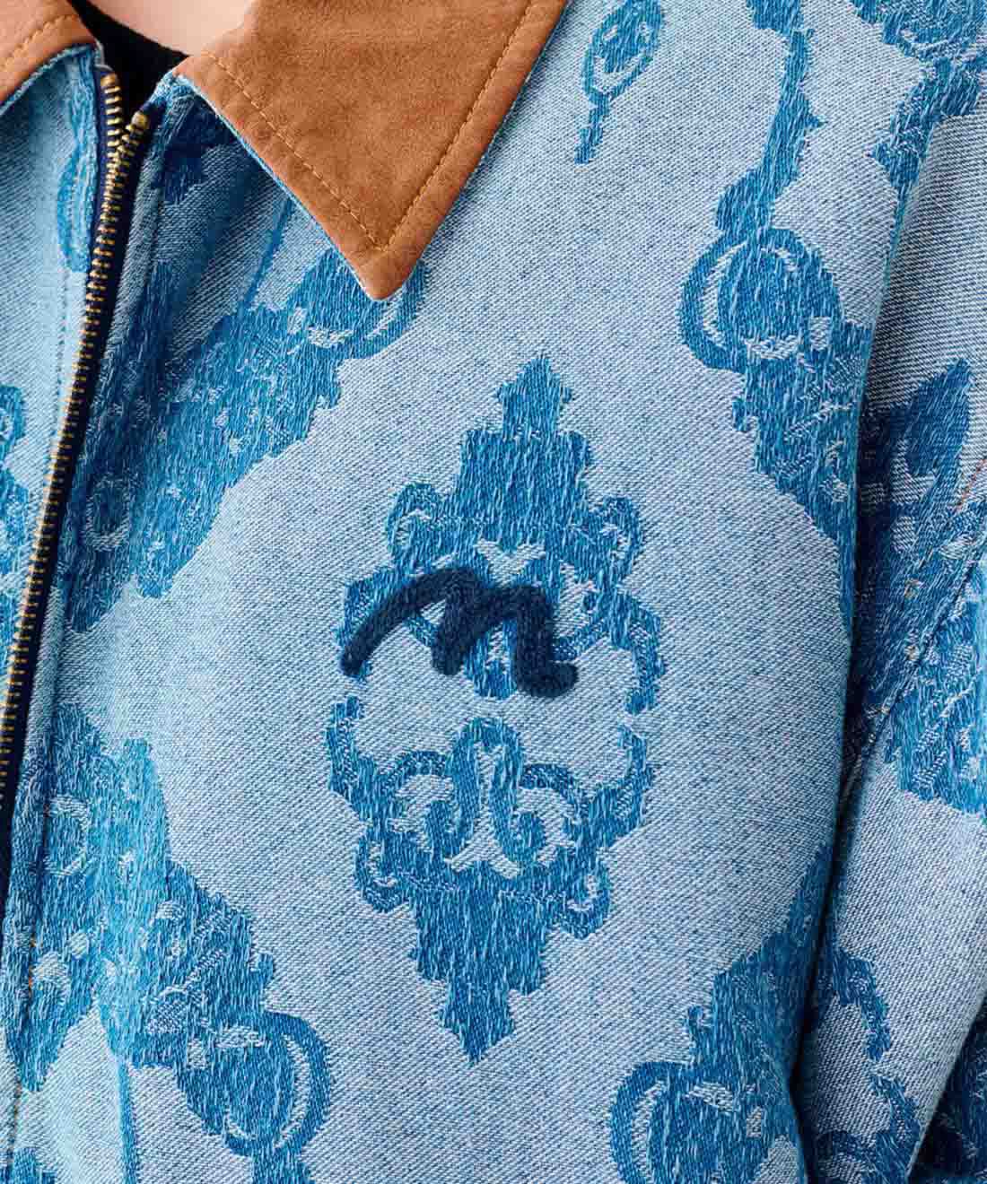 MEDE19F|MEDE19F　ジャカードデニムでつくった 中わた入りワークジャケット〈ブルー〉|チェーン刺しゅうによるＭマーク