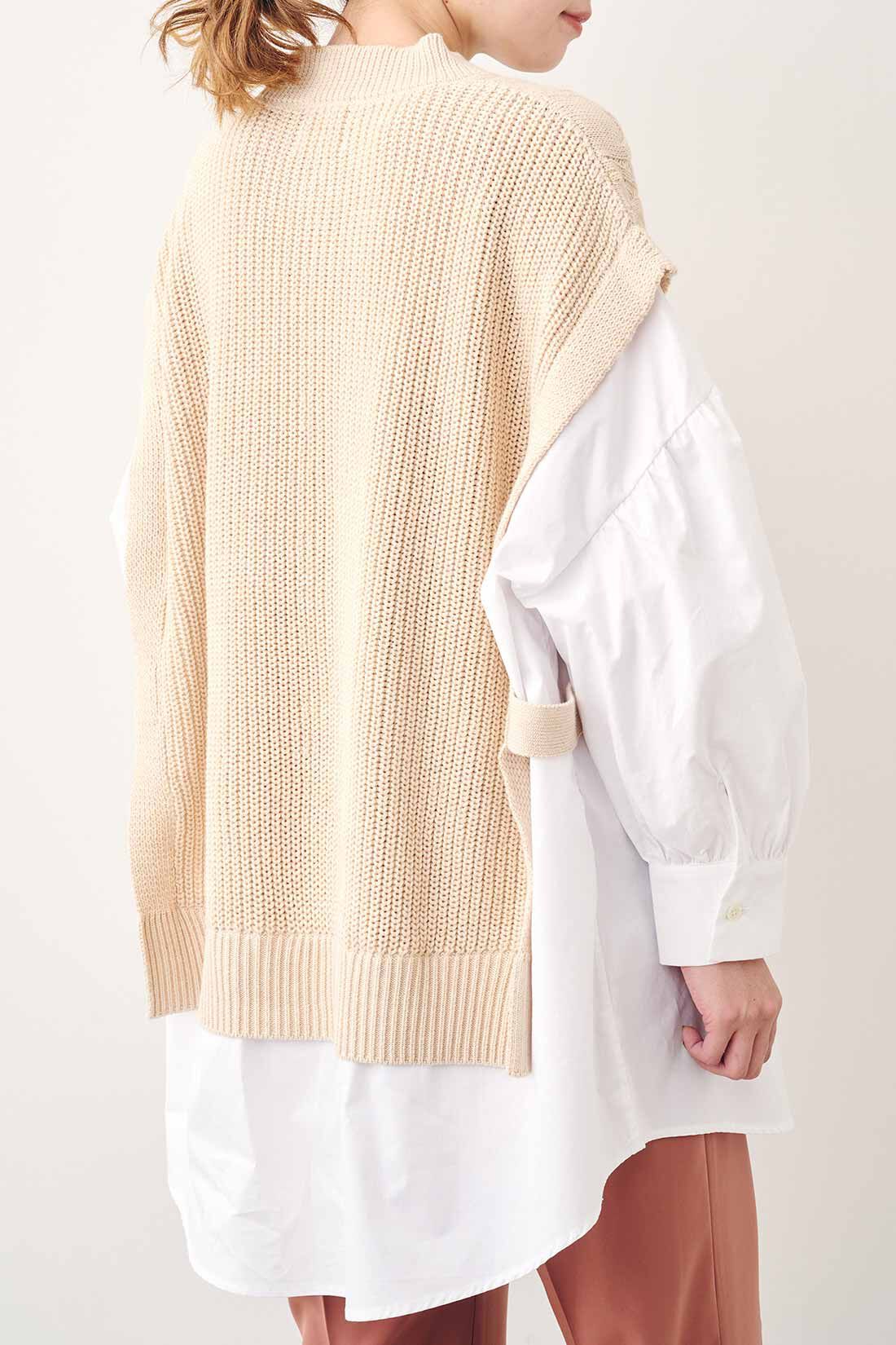 MEDE19F|MEDE19F　アラン編みニットベストのドッキングシャツトップス〈ブラック〉