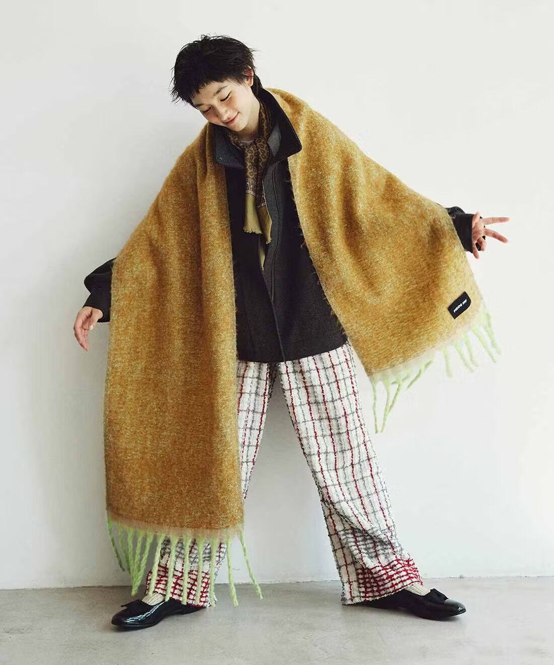 MEDE19F|ミックスへリンボン素材 オーバーサイズブルゾン〈ブラウンツィード〉のコーディネート