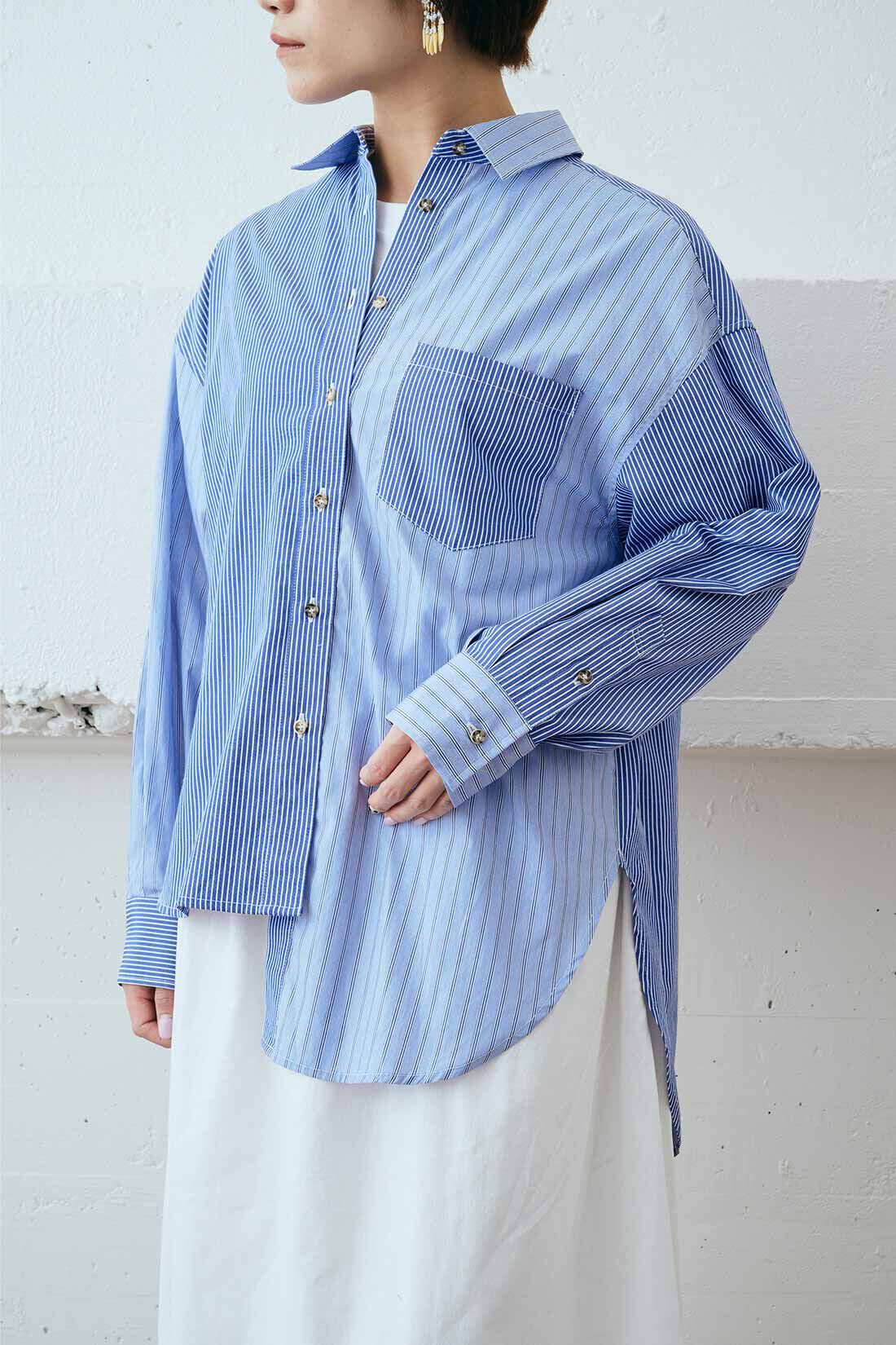 MEDE19F|MEDE19F　ミックスストライプシャツ〈ライトパープル〉