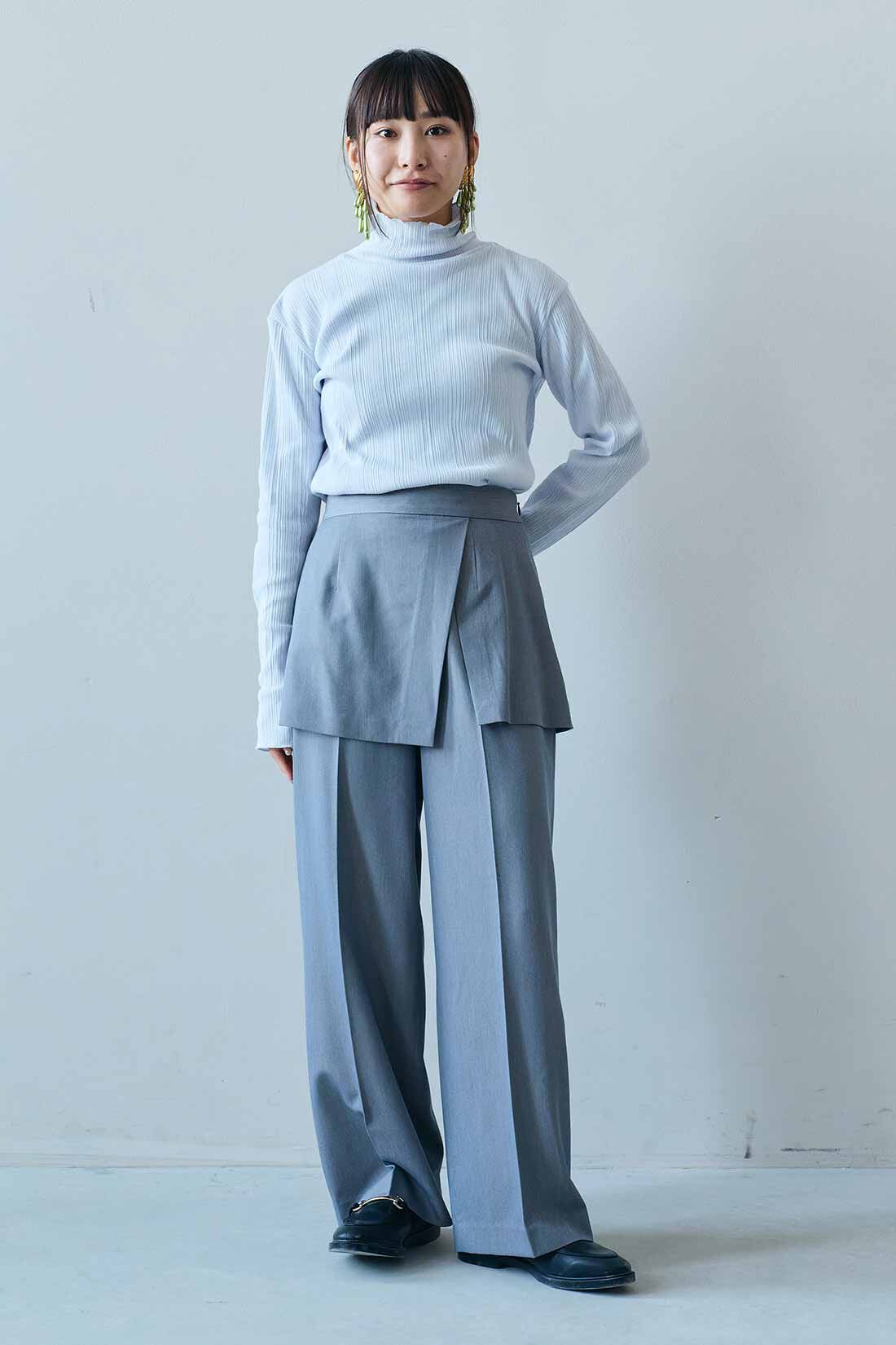 MEDE19F|MEDE19F　コットンリブハイネックトップスの会|モデル身長：158cm　着用サイズ：M