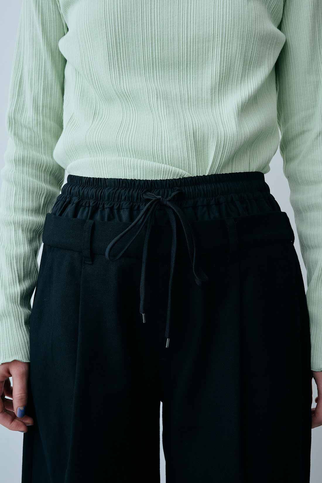 MEDE19F|MEDE19F　綿麻へリンボーン素材のダブルウエストパンツ〈ブラック〉