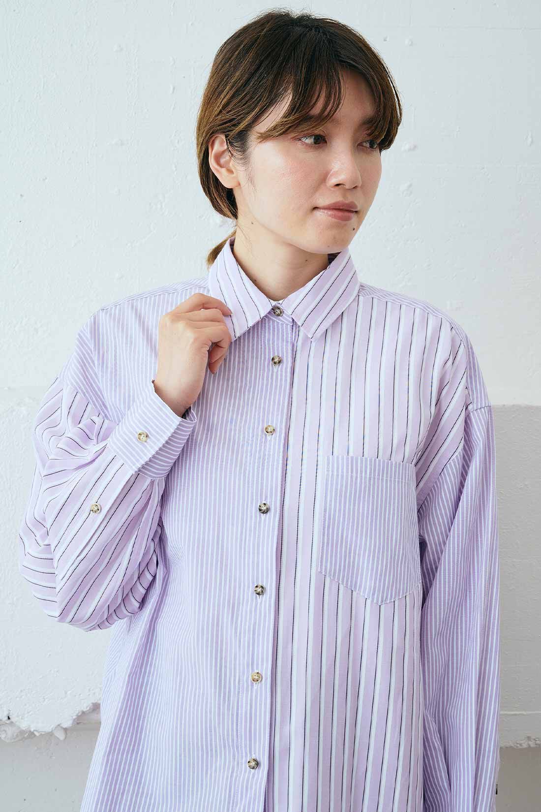 MEDE19F|MEDE19F　ミックスストライプシャツ〈ライトパープル〉