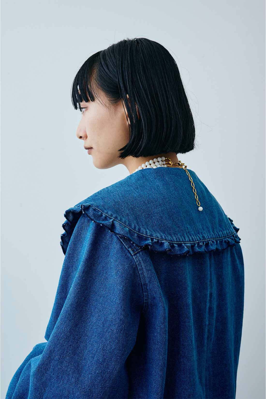 MEDE19F|MEDE19F　フリル衿デニムシャツジャケット〈ユーズドブルー〉
