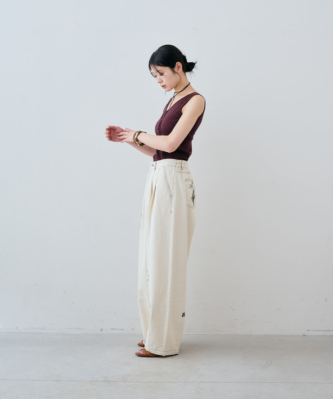 MEDE19F|ヴィンテージビーズロングチョーカーのコーディネート|163cm　size：M