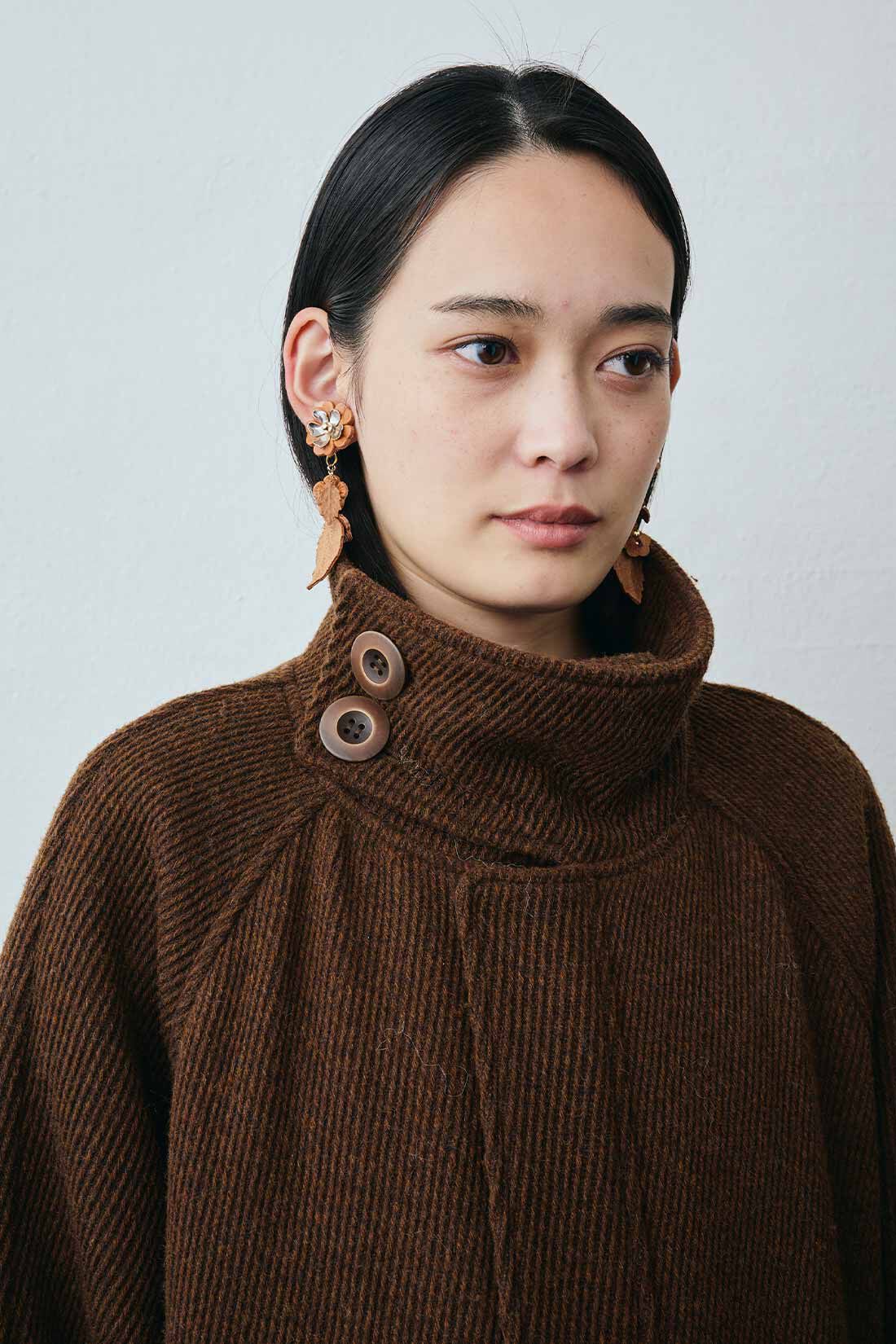 MEDE19F|MEDE19F ミックス調ウール混カルゼのハイネックコート〈ブラウン〉