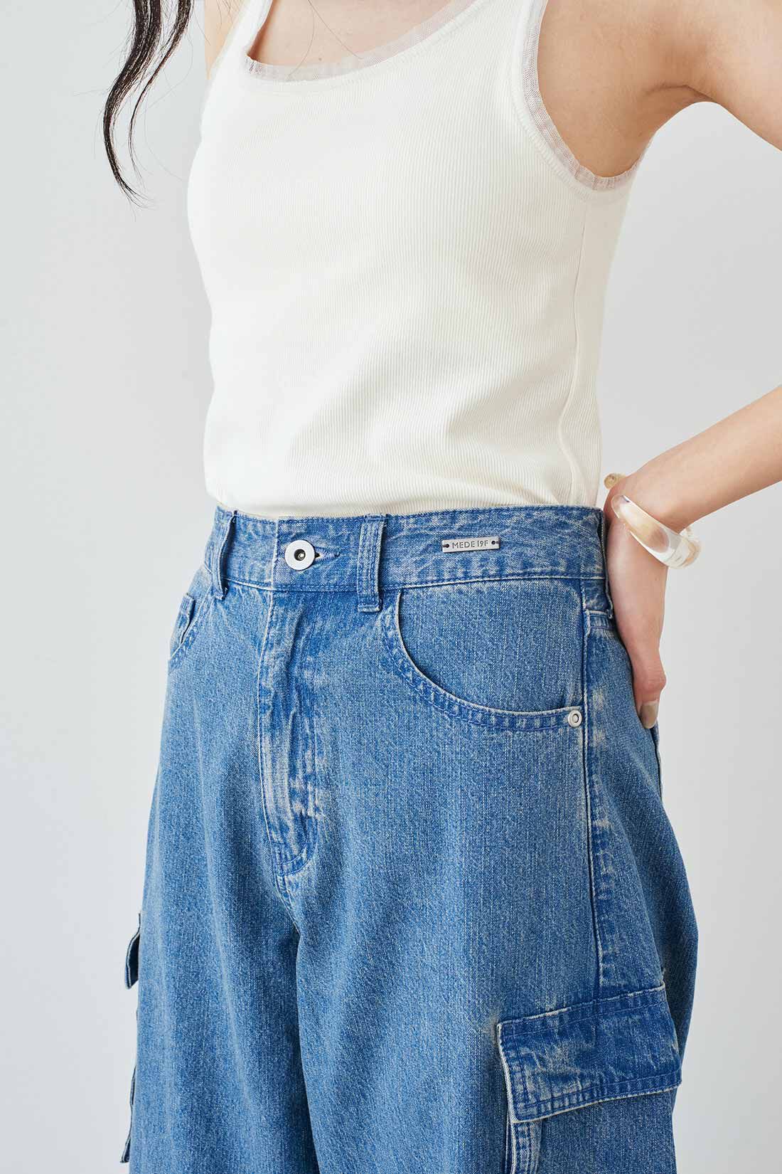 MEDE19F|MEDE19F　リネン混デニムのオーバーダイカーゴパンツ〈オーバーダイブルー〉