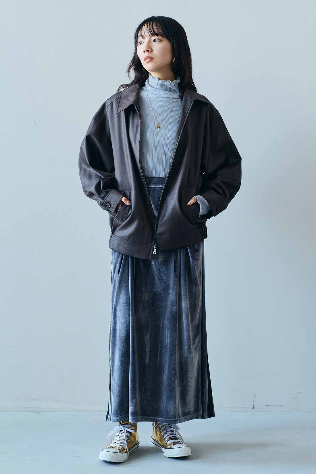 MEDE19F|MEDE19F　コットンリブハイネックトップスの会|モデル身長：163cm　着用サイズ：M