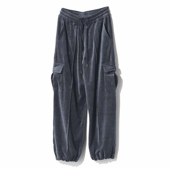 MEDE19F | ベロアタッチの起毛フリースカーゴパンツ〈ブルーグレー〉
