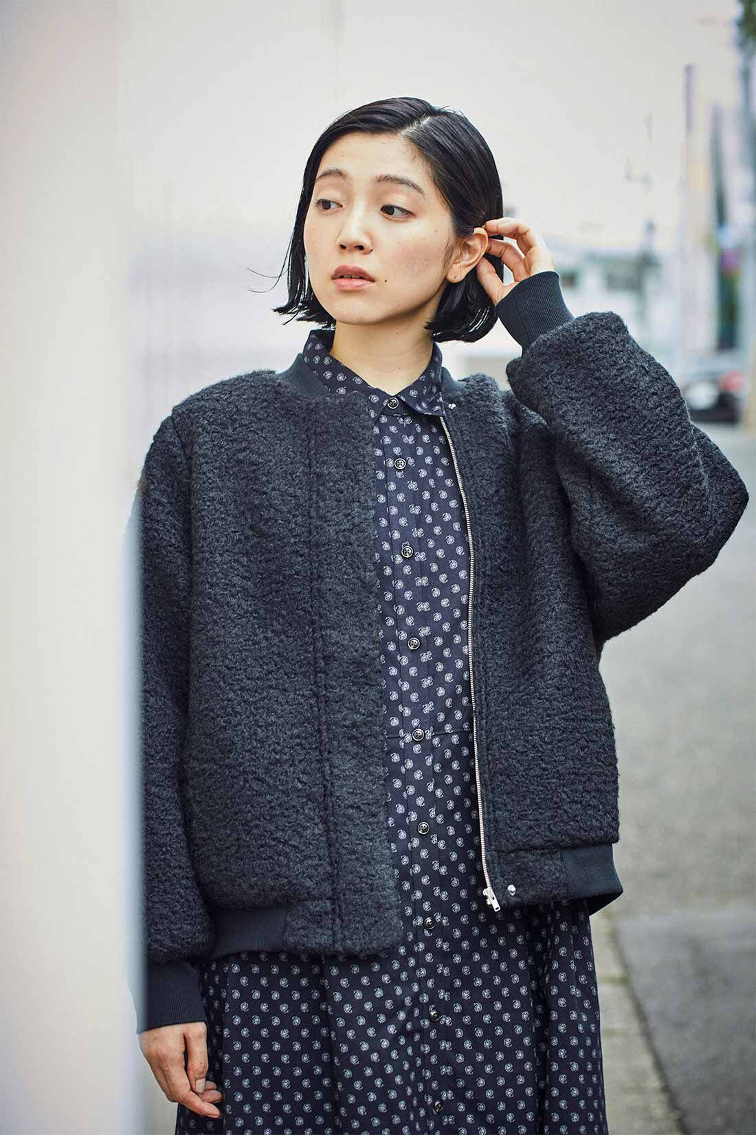 THREE FIFTY STANDARD|ボアジップアップブルゾン〈ブラック〉のコーディネート