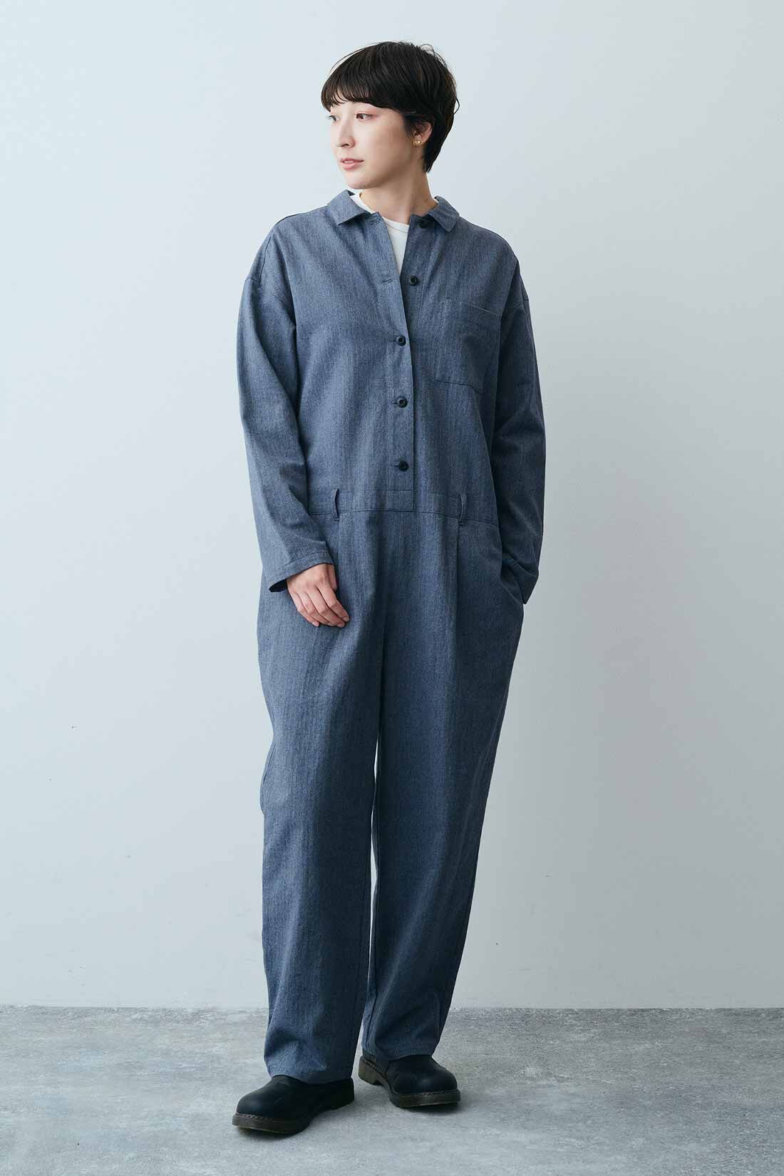 THREE FIFTY STANDARD|THREE FIFTY STANDARD ヘリンボーン柄のオールインワン〈ネイビー〉