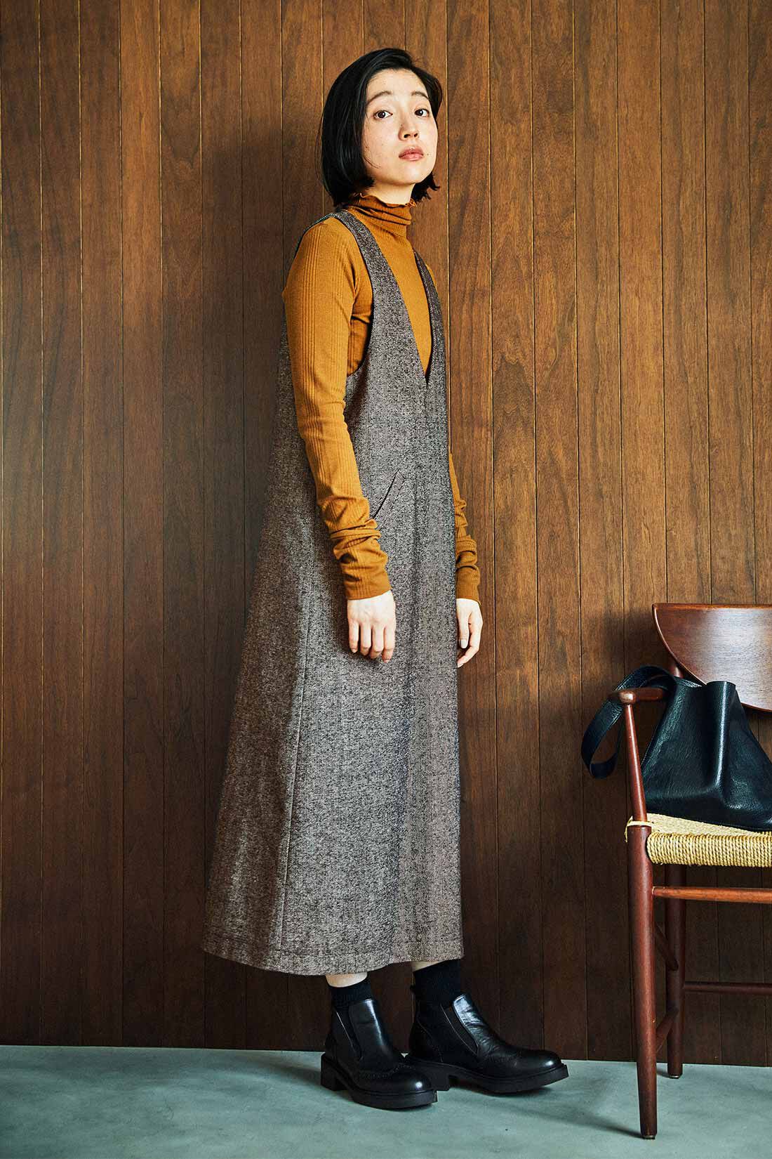 THREE FIFTY STANDARD|THREE FIFTY STANDARD ランダムテレコのカットソータートル〈キャメル〉