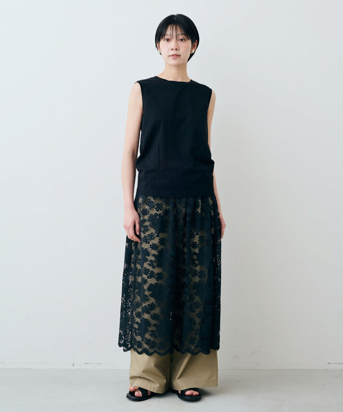 THREE FIFTY STANDARD|THREE FIFTY STANDARD　シルケット加工のタンクトップの会|モデル身長：163cm　着用サイズ：M