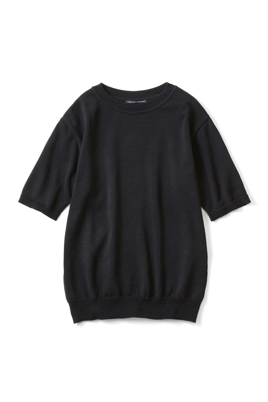 THREE FIFTY STANDARD|THREE FIFTY STANDARD　オーガニックコットンとリサイクルポリエステルのニットトップス〈ブラック〉