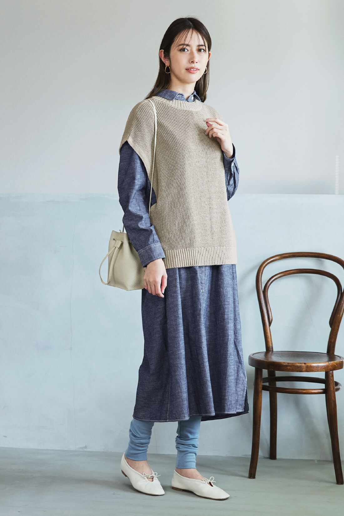 THREE FIFTY STANDARD|THREE FIFTY STANDARD 畦編みベスト〈グレージュ〉