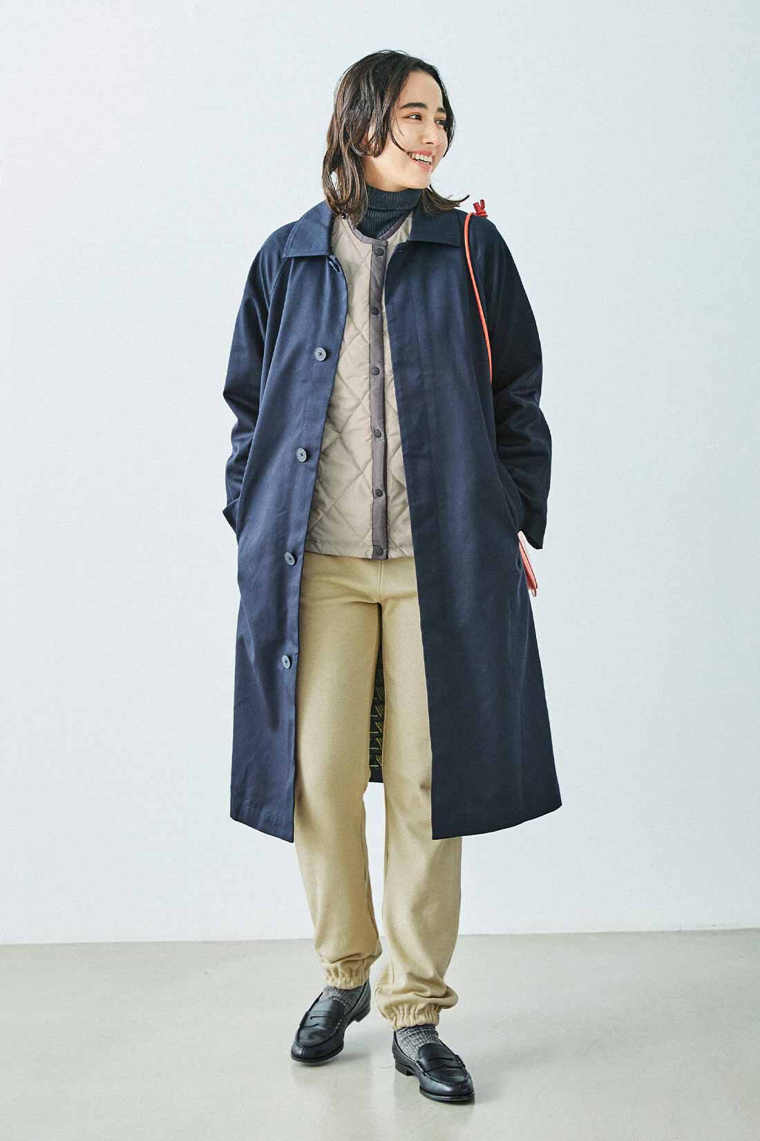 THREE FIFTY STANDARD|ミュルーズモダンコートＮＶ　ＴＦＳとリバーシブル中わたベストＴＦＳとコットン１００％リブタートルＴＦＳのコーディネート