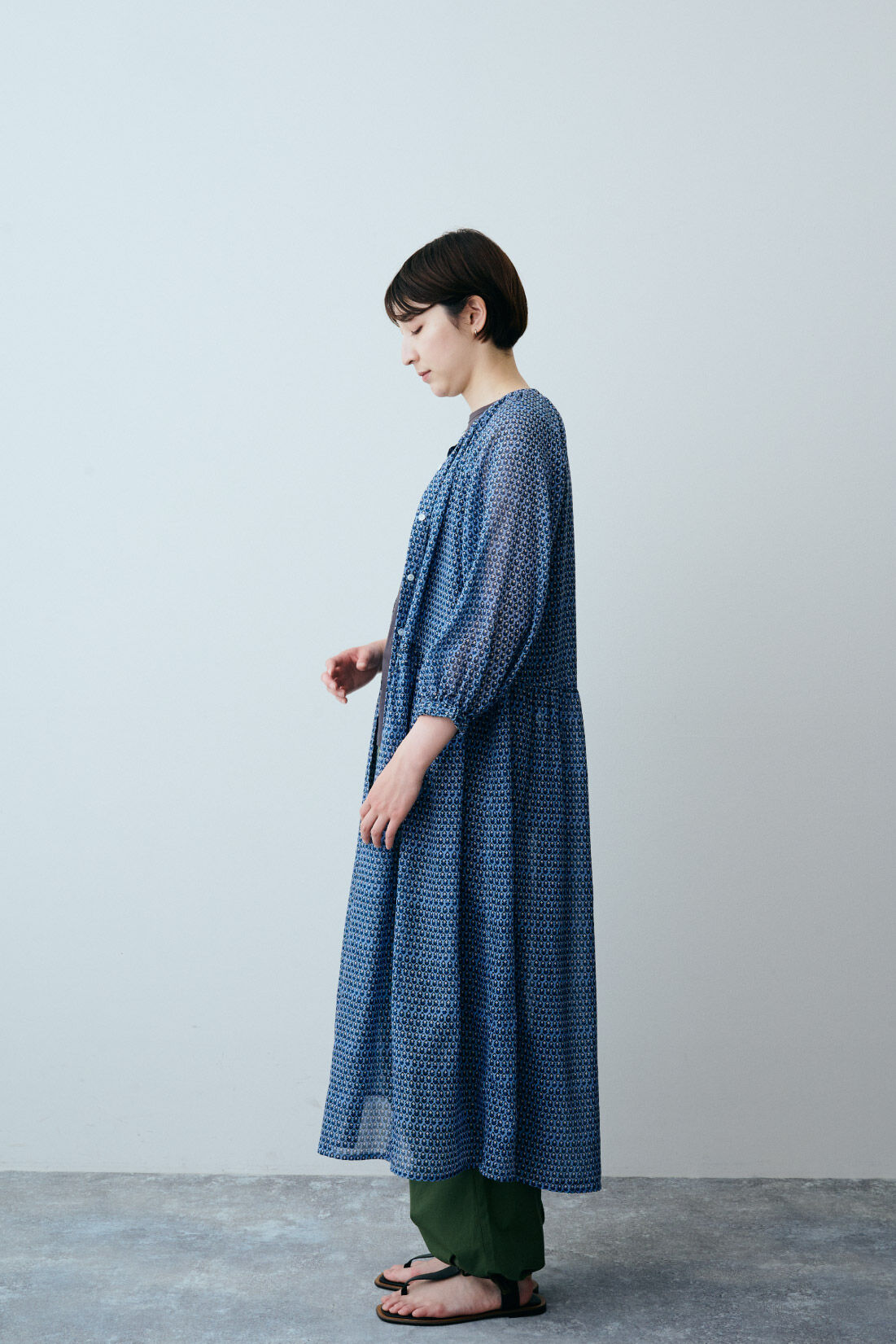 THREE FIFTY STANDARD|THREE FIFTY STANDARD ミュルーズモダン ヴィンテージプリントシアーワンピース〈ブルー〉