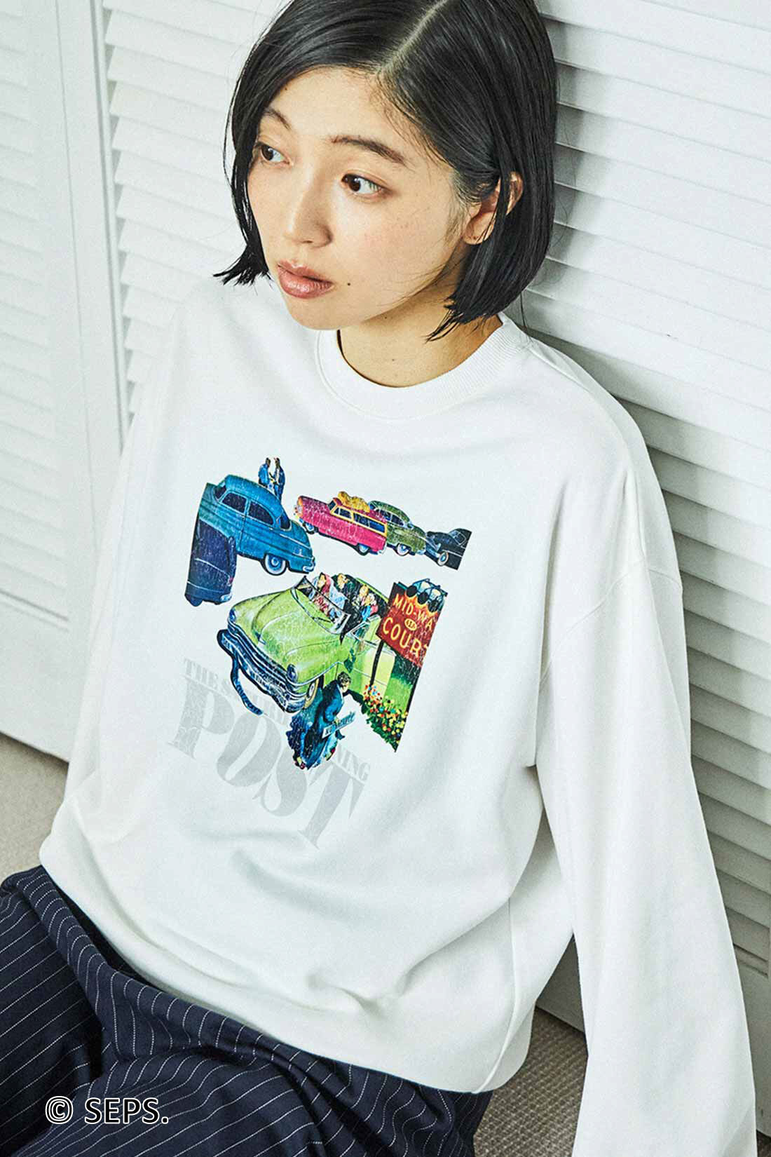 THREE FIFTY STANDARD|THREE FIFTY STANDARD Saturday Evening Post ヴィンテージライクプリントトレーナー〈オフホワイト〉