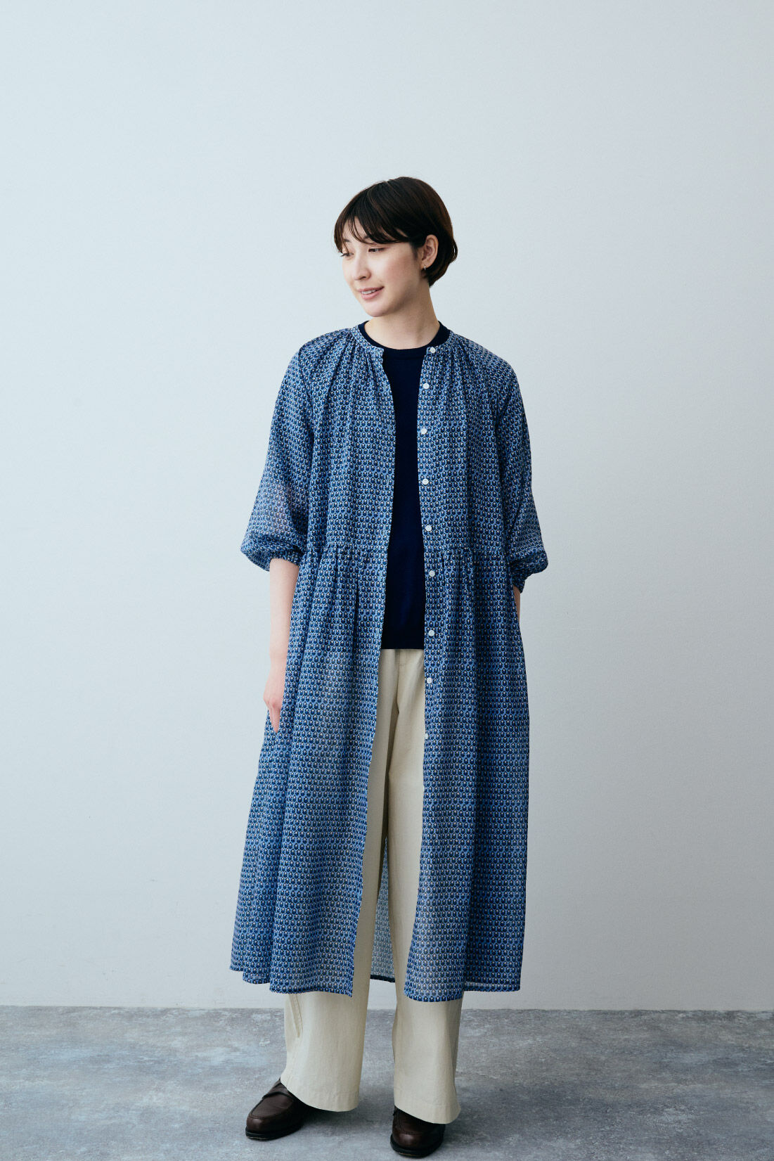 THREE FIFTY STANDARD|THREE FIFTY STANDARD ミュルーズモダン ヴィンテージプリントシアーワンピース〈ブルー〉