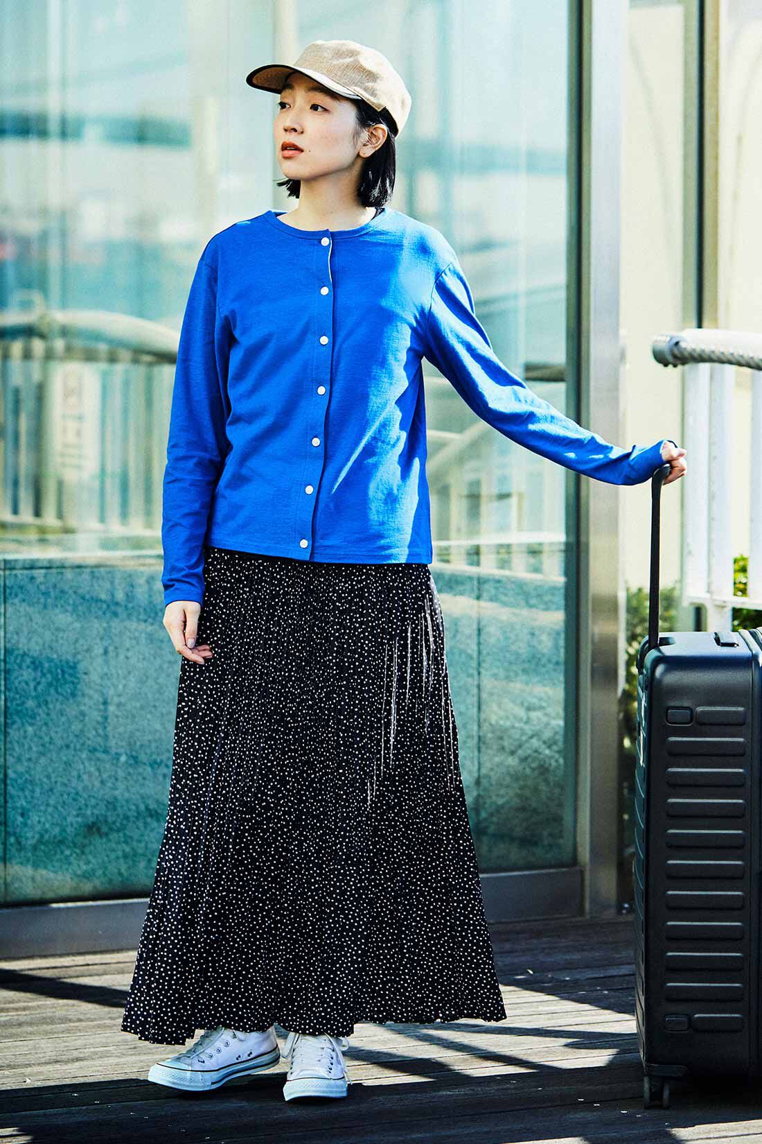 THREE FIFTY STANDARD|THREE FIFTY STANDARD コットン素材のクルーネックカーディガン〈ブルー〉