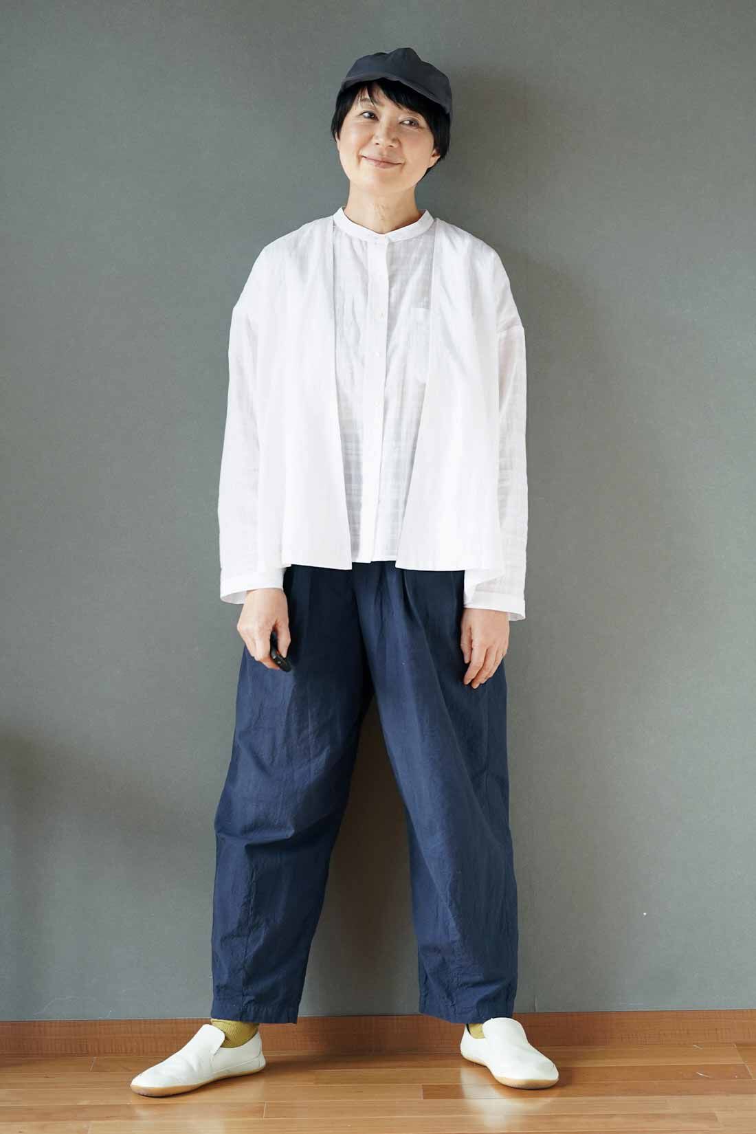 THREE FIFTY STANDARD|THREE FIFTY STANDARD 金子敦子さんと作った オーガニックコットンカーディガン〈オフホワイト〉|身長：160cm 着用サイズ：M