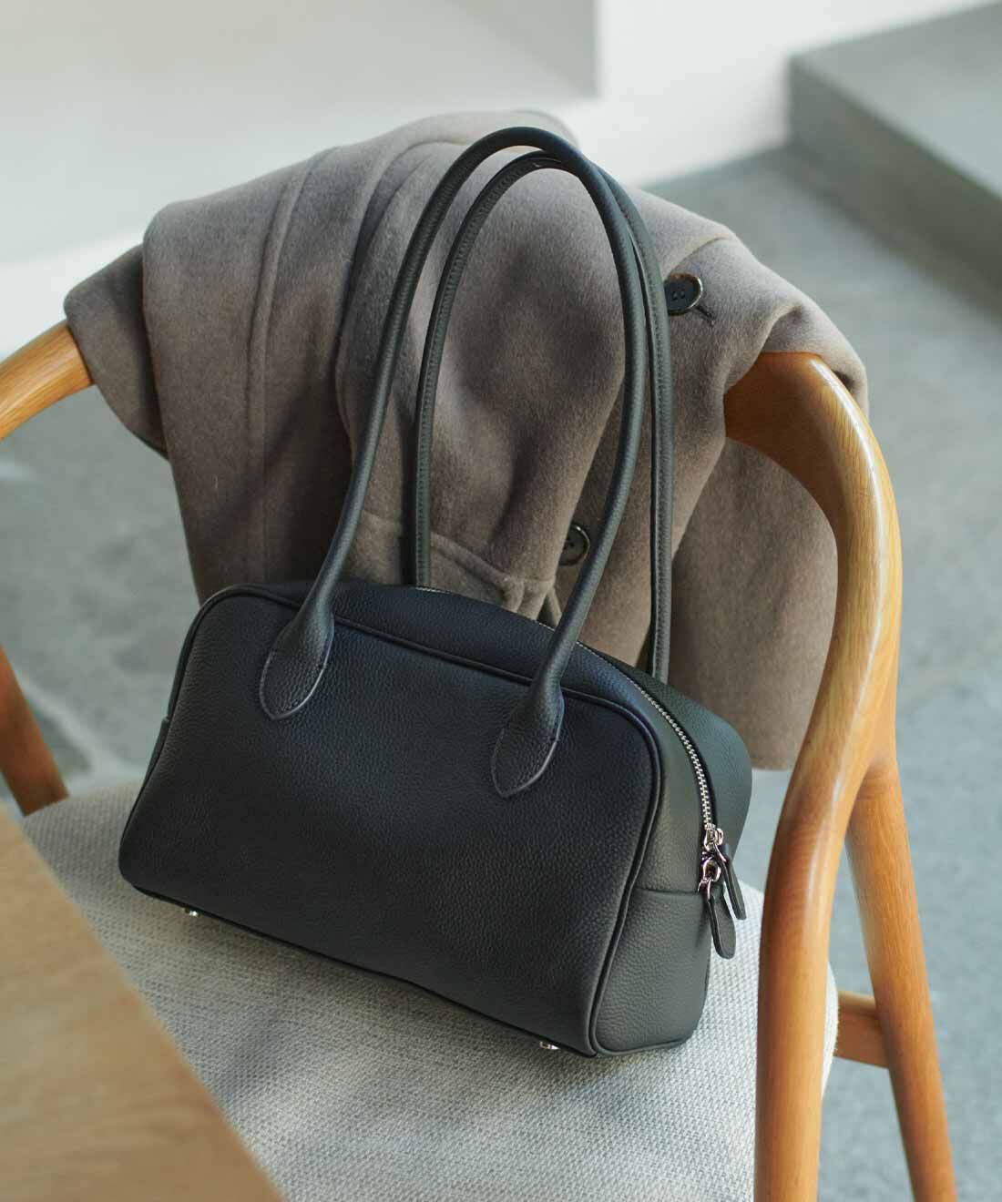 THREE FIFTY STANDARD|THREE FIFTY STANDARD　レザーのワイドボストンバッグ〈ブラック〉