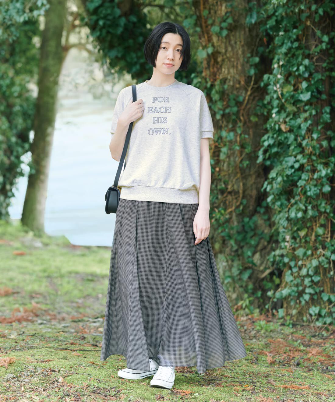 THREE FIFTY STANDARD［スリーフィフティースタンダード］|モノトーンチェック フレアースカート 〈ブラック×グレー〉のコーディネート