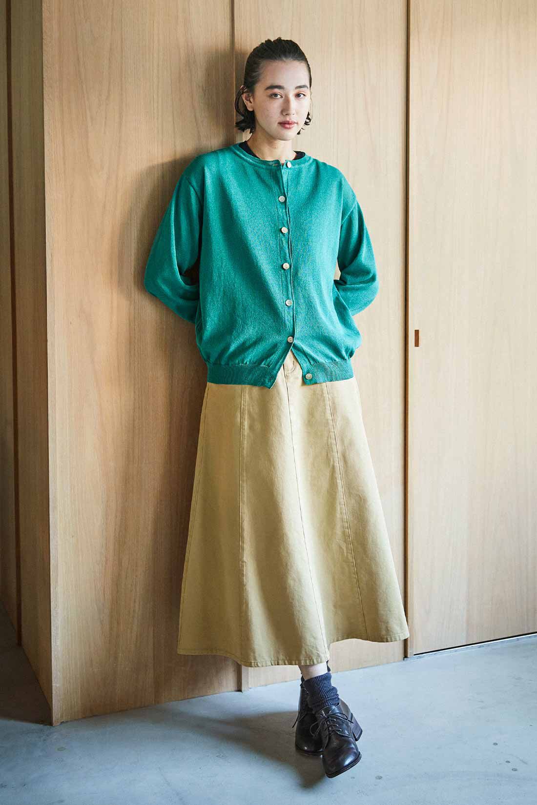 THREE FIFTY STANDARD|THREE FIFTY STANDARD 和紙をブレンドしたクルーネックカーディガン〈フォレストグリーン〉