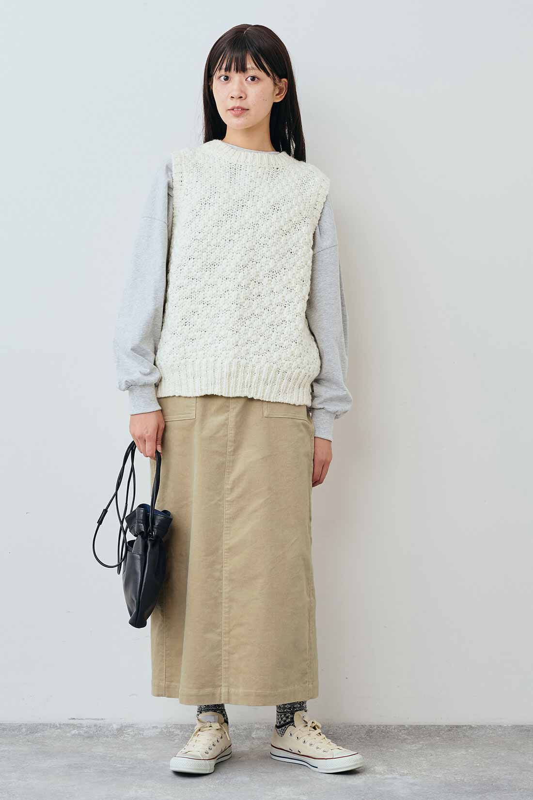 THREE FIFTY STANDARD|THREE FIFTY STANDARD トレーナーみたいなTシャツ〈杢グレー〉|モデル身長：163cm　着用サイズ：M