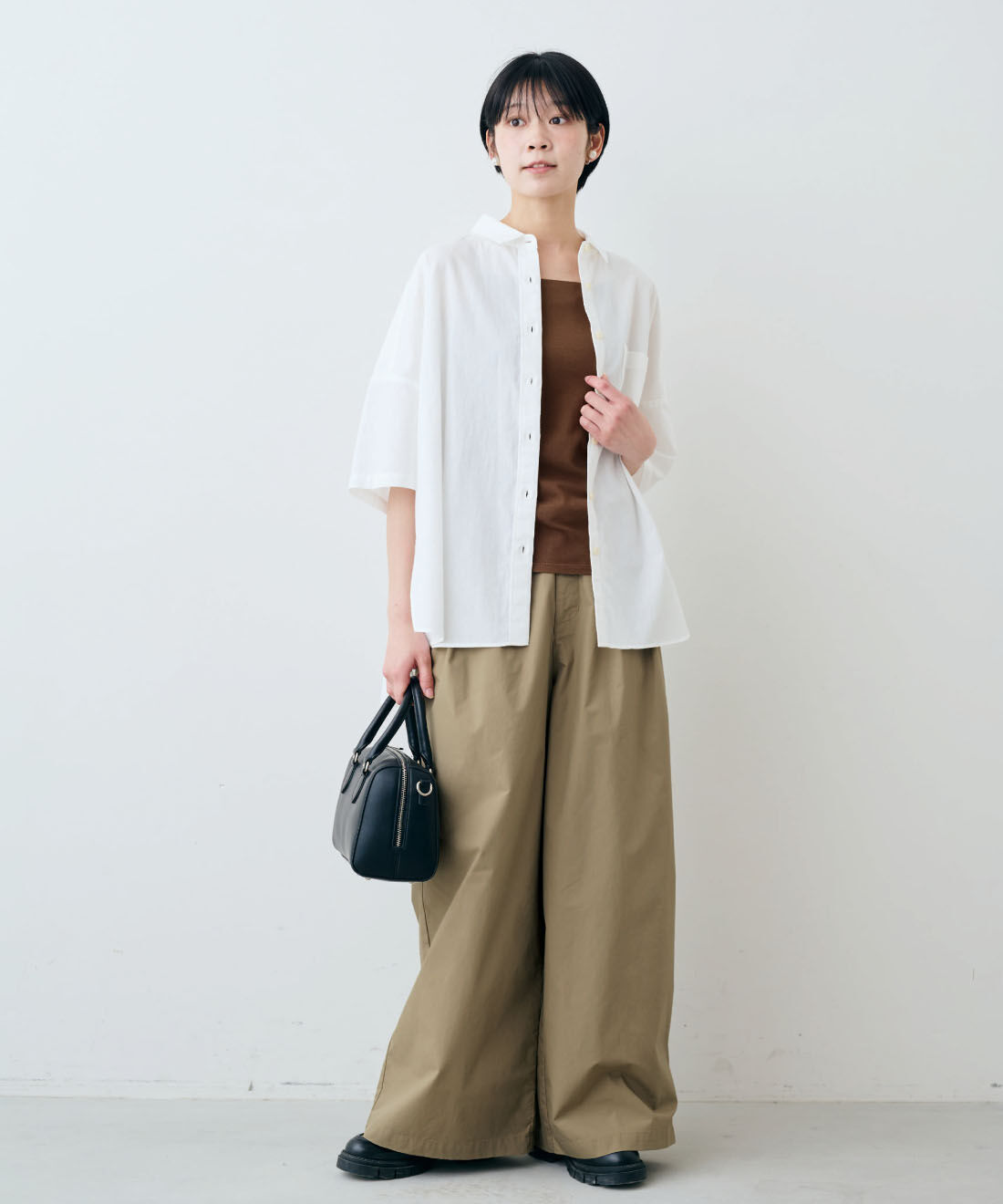 THREE FIFTY STANDARD|THREE FIFTY STANDARD　やわらかなフィット感のベア天じくブラキャミソールの会|モデル身長：163cm　着用サイズ：M