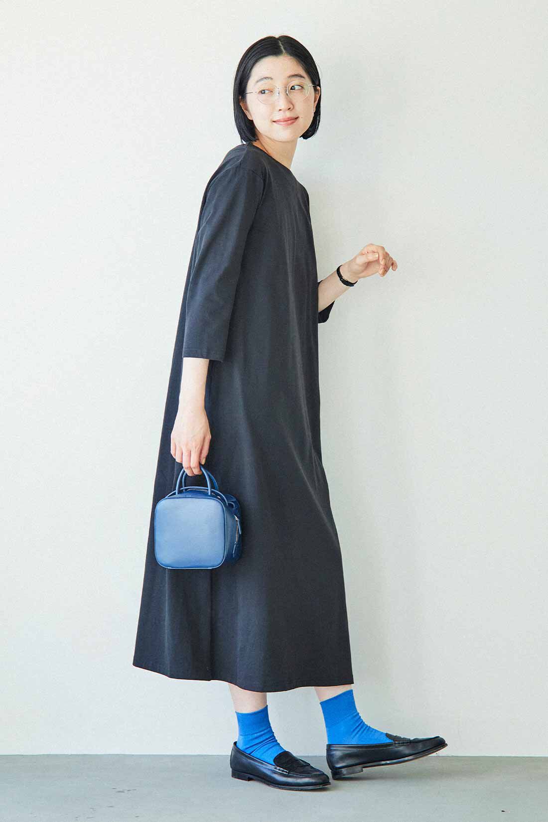 THREE FIFTY STANDARD|THREE FIFTY STANDARD ボートネックのカットソーブラックワンピース