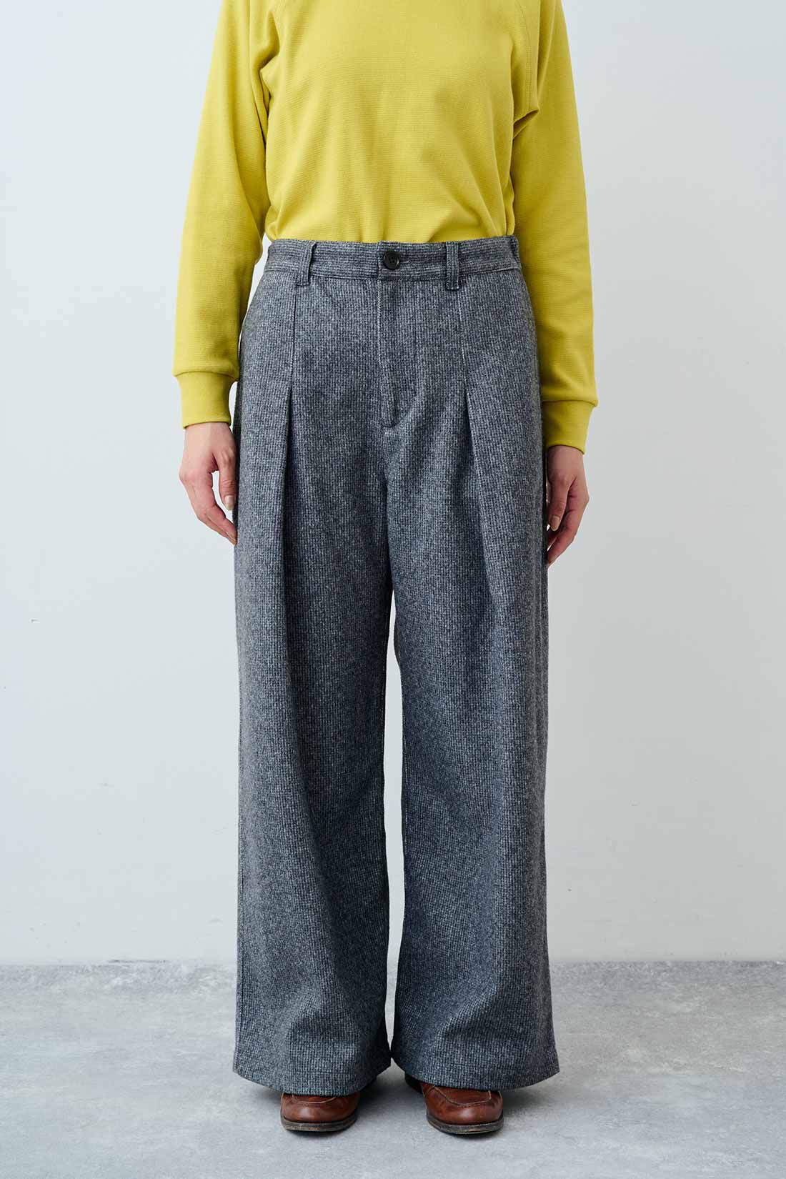 THREE FIFTY STANDARD［スリーフィフティースタンダード］|THREE FIFTY STANDARD　小谷 実由さんと作った 細かいチェック柄のワイドパンツ〈グレー〉|FRONT