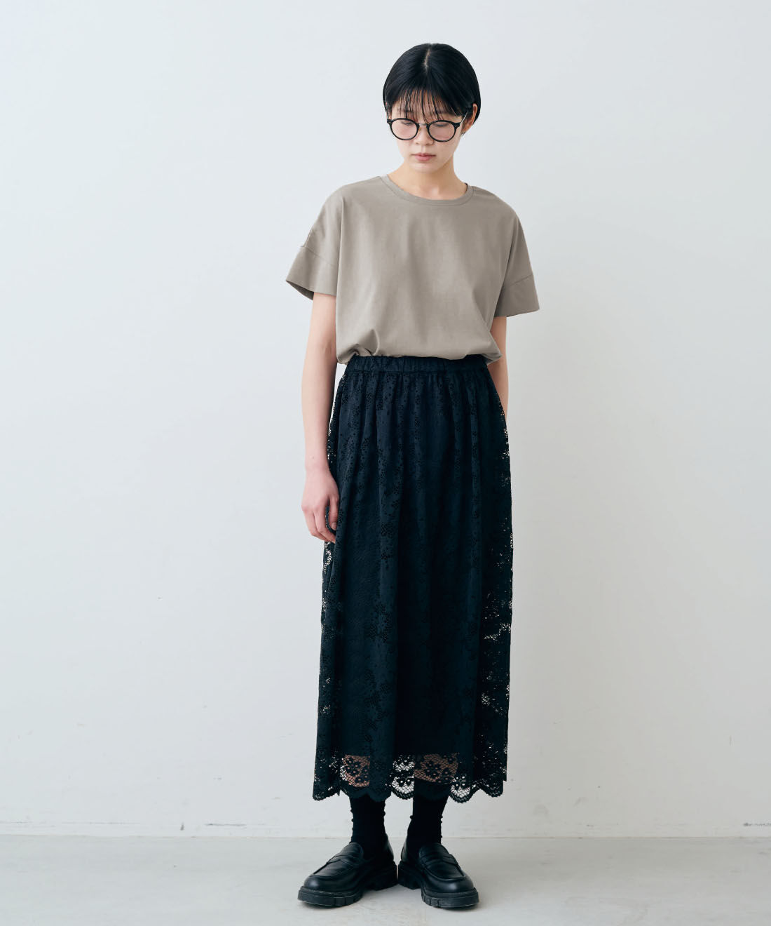 THREE FIFTY STANDARD|THREE FIFTY STANDARD　汗じみ軽減加工のダブルスリーブTシャツの会|モデル身長：163cm　着用サイズ：M