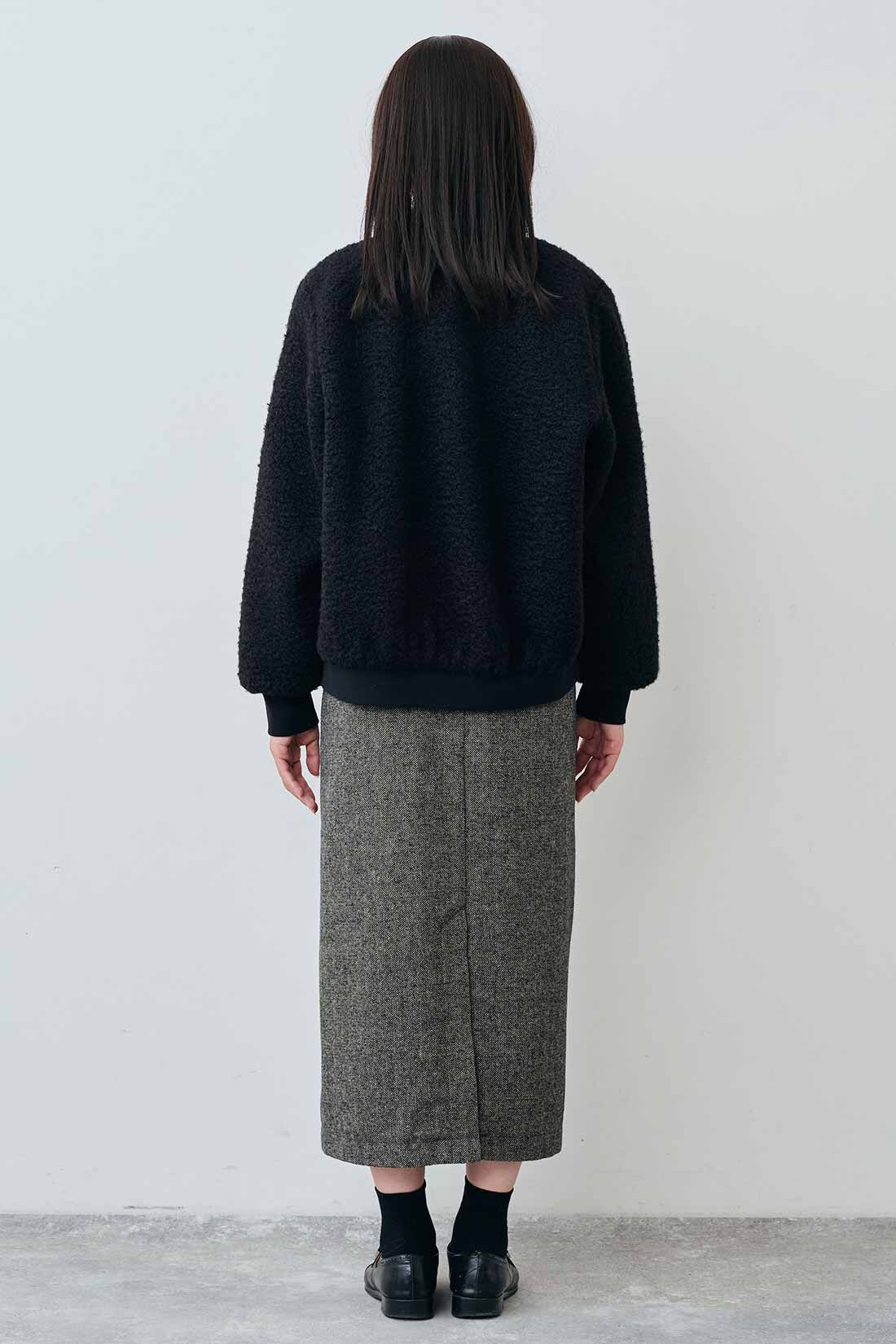 THREE FIFTY STANDARD|THREE FIFTY STANDARD 比翼のボアジップアップブルゾン〈ブラック〉|モデル身長：163cm　着用サイズ：M