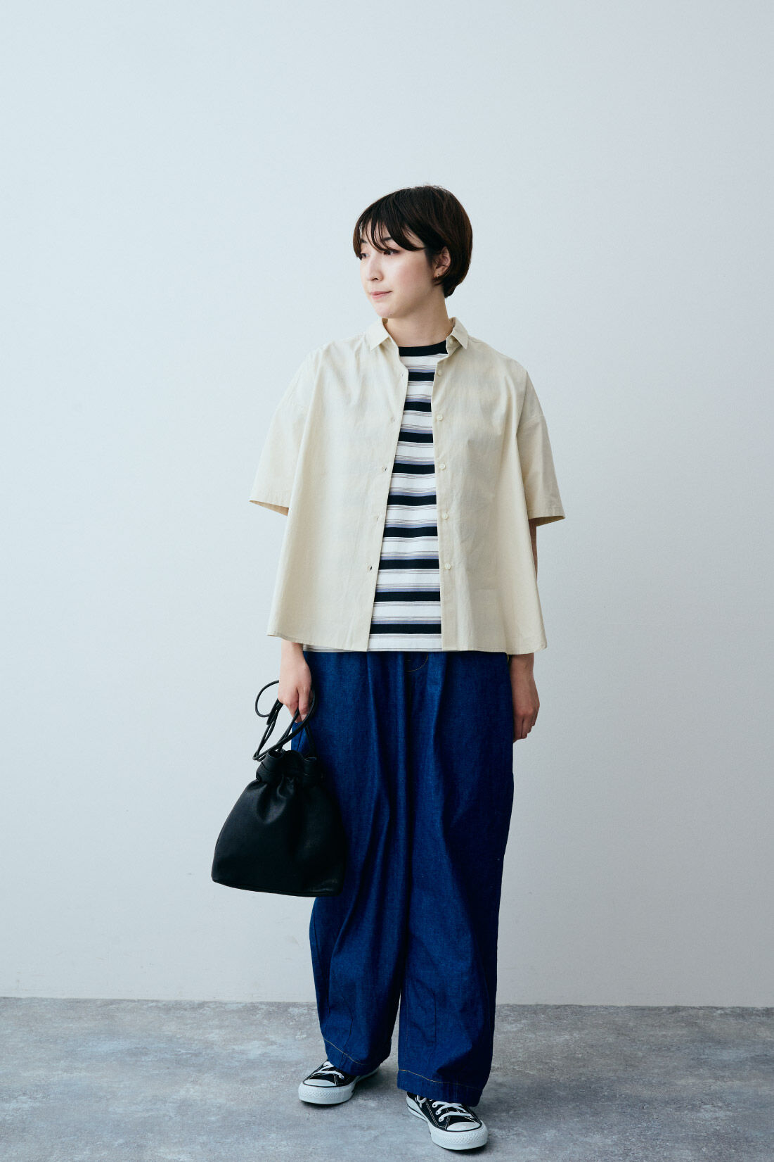 THREE FIFTY STANDARD|THREE FIFTY STANDARD 金子敦子さんと作った 8オンスのデニムズボン|モデル身長：163cm　着用サイズ：M