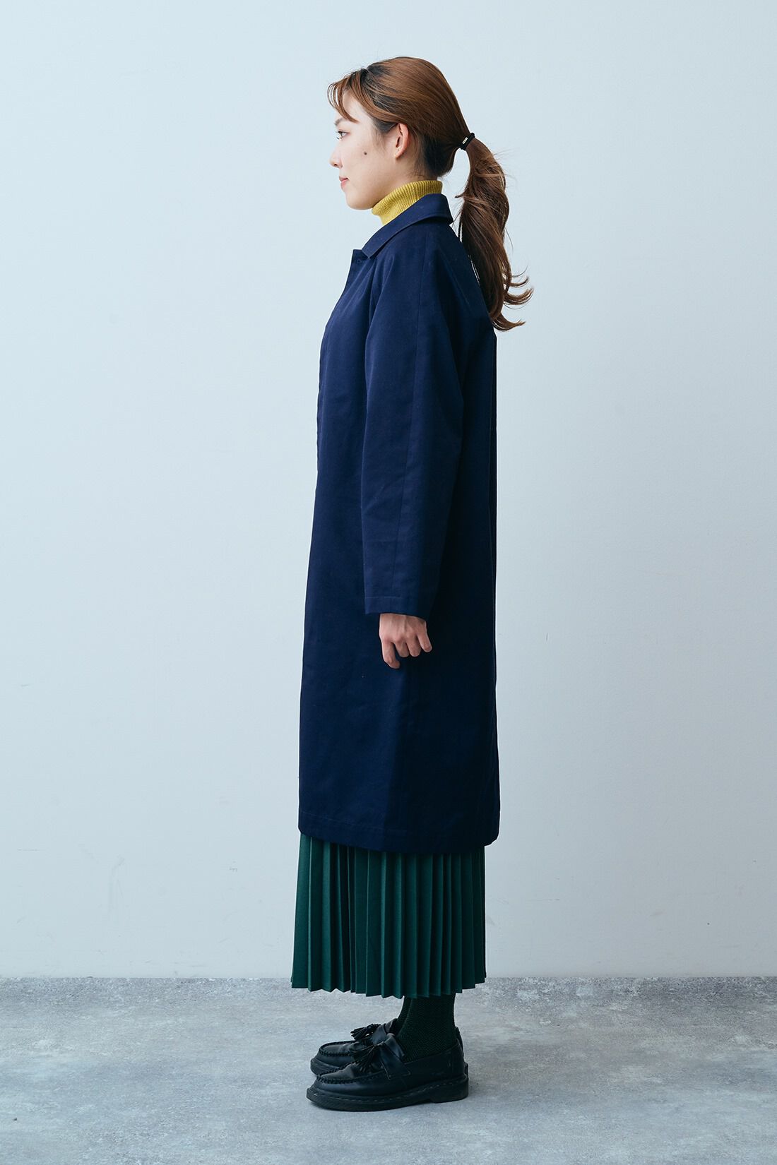 THREE FIFTY STANDARD|コットン１００％リブタートルＴＦＳとフォレストグリーンのプリーツスカートＴＦＳのコーディネート