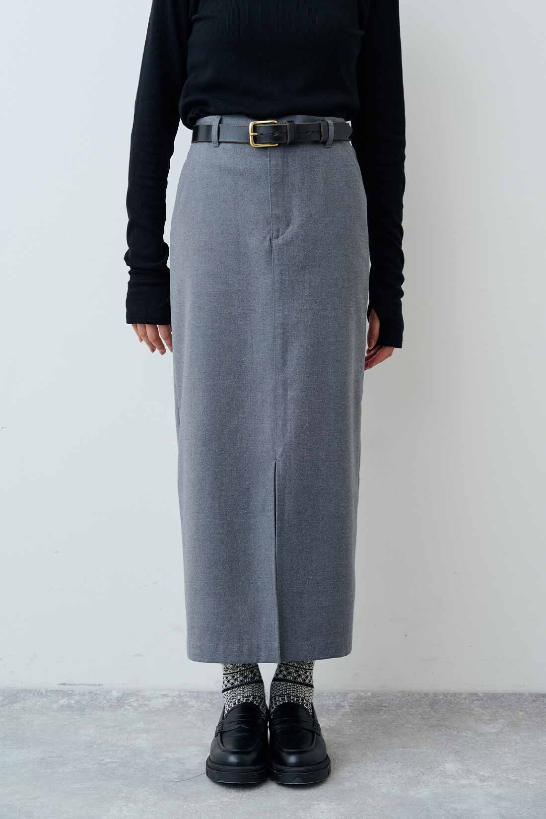 THREE FIFTY STANDARD|THREE FIFTY STANDARD　フロントスリットのタイトスカート〈杢（もく）グレー〉|FRONT