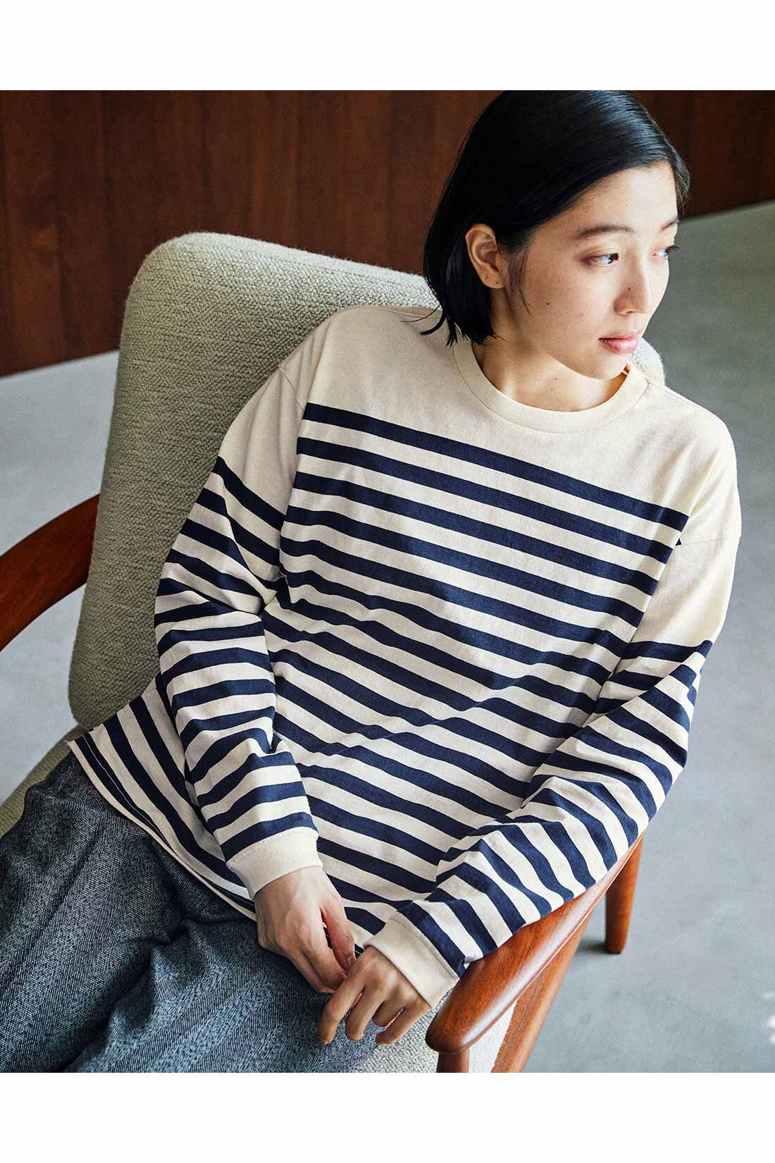 THREE FIFTY STANDARD|THREE FIFTY STANDARD クルーネックのパネルボーダーTシャツの会