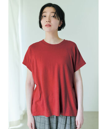 THREE FIFTY STANDARD［スリーフィフティースタンダード］ | 麻混 天じく フレンチスリーブ Tシャツ 〈レッド〉