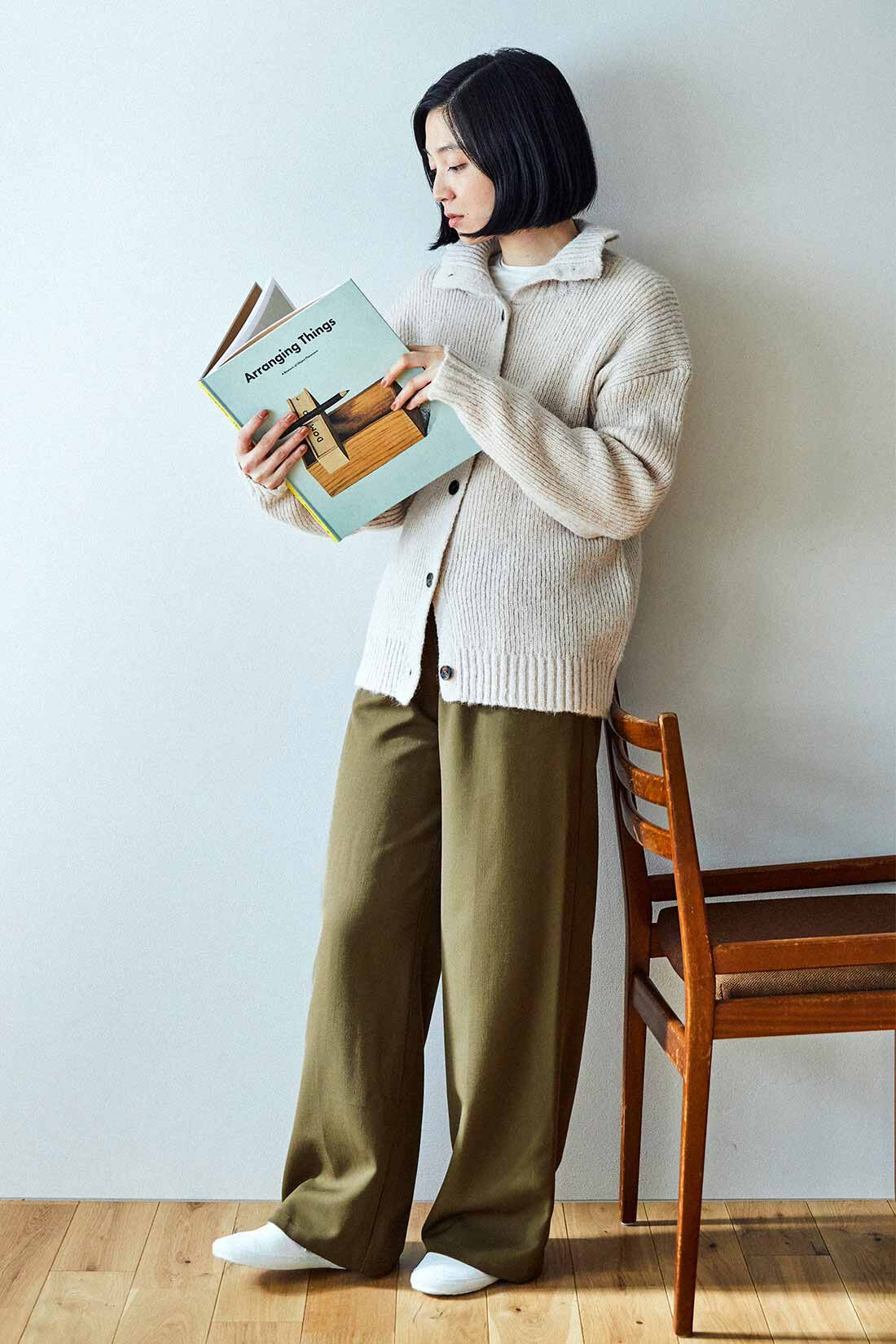 THREE FIFTY STANDARD|THREE FIFTY STANDARD　衿付きニットカーディガン〈ライトベージュ〉
