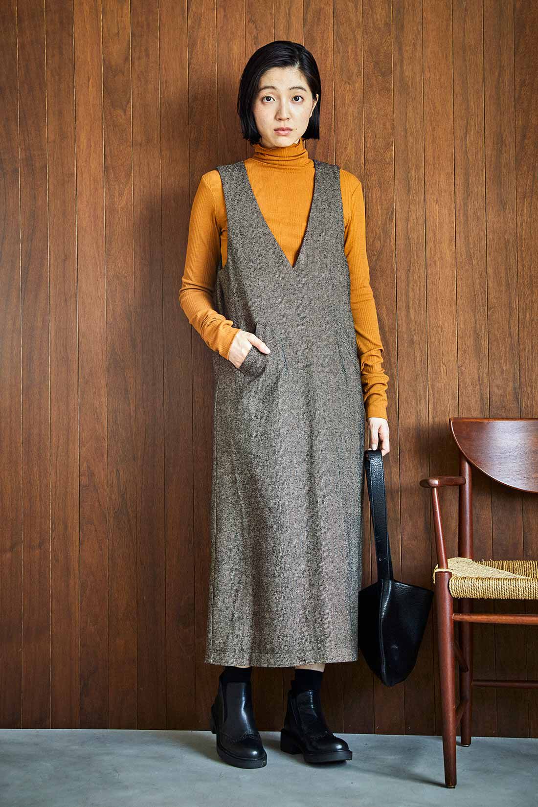 THREE FIFTY STANDARD|THREE FIFTY STANDARD ヘリンボーン素材のジャンパースカート〈チャコールブラウン〉