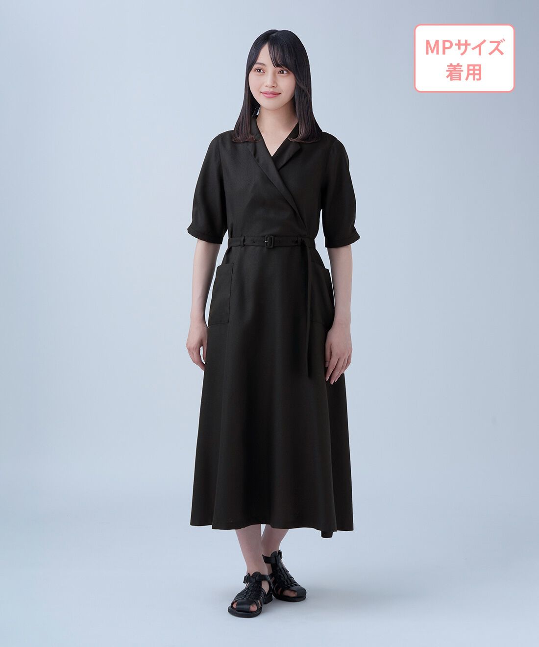 THREE FIFTY STANDARD|THREE FIFTY STANDARD　小谷 実由さんと作った 共ベルトのついたワンピース〈ブラック〉|モデル身長：152cm　着用サイズ：MP