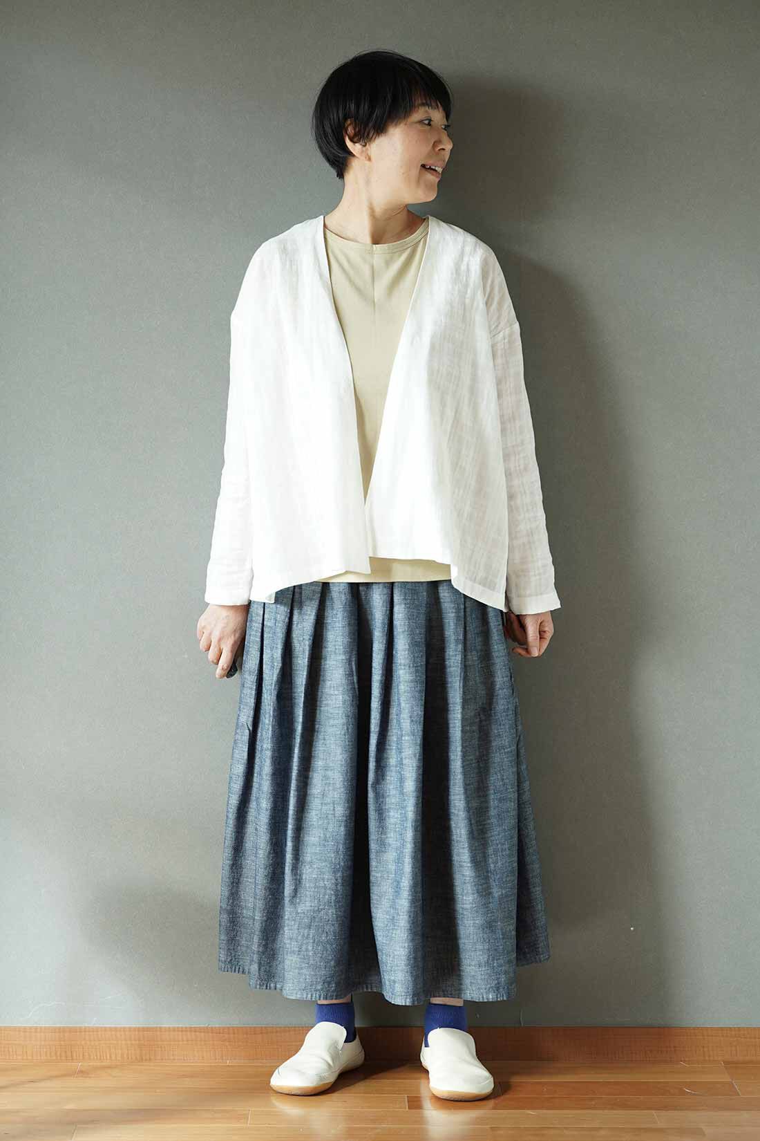 THREE FIFTY STANDARD|THREE FIFTY STANDARD 金子敦子さんと作った オーガニックコットンカーディガン〈オフホワイト〉|身長：160cm 着用サイズ：M