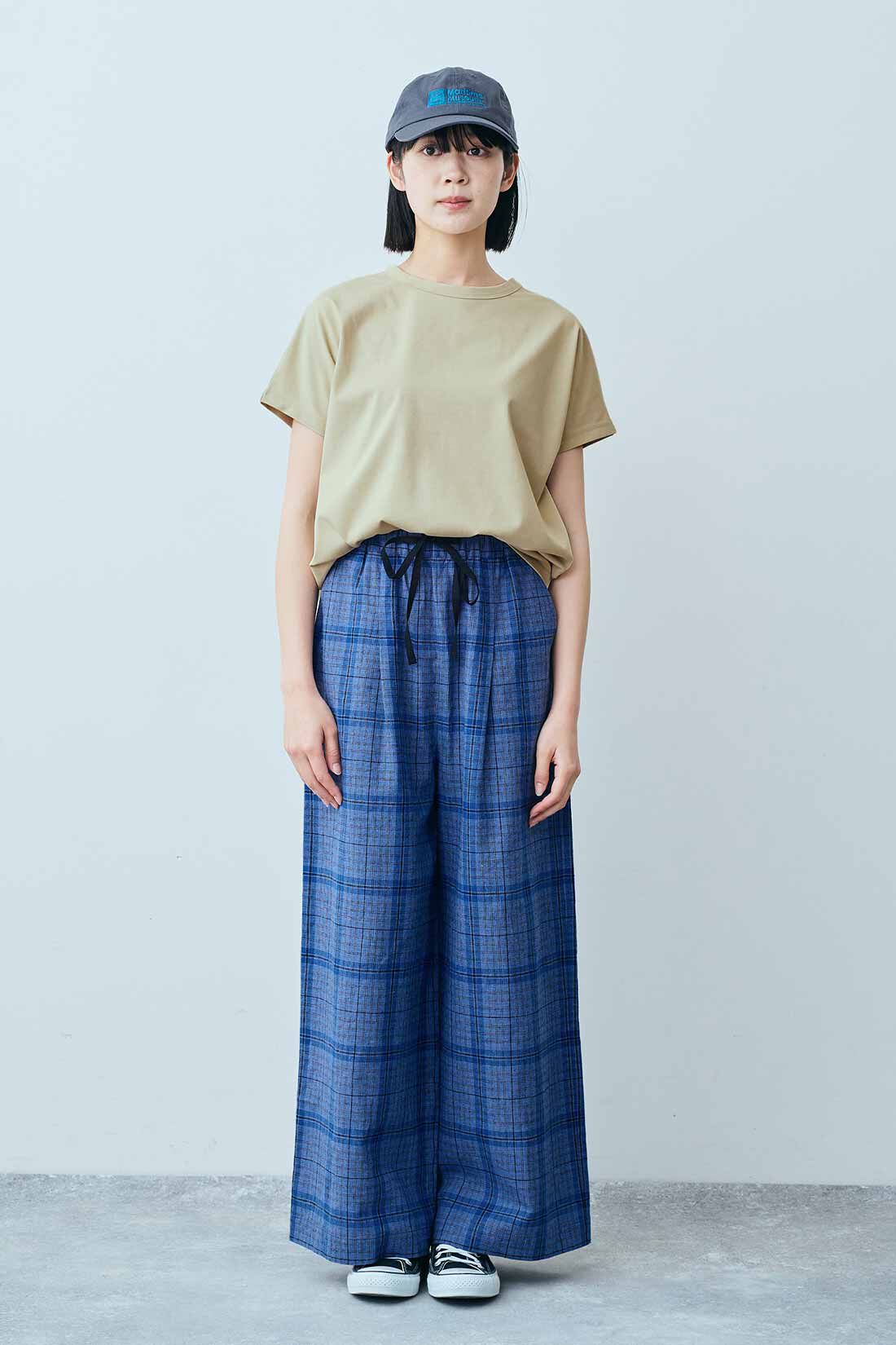 THREE FIFTY STANDARD|汗じみ軽減加工 フレンチスリーブ Ｔシャツのコーディネート|モデル身長：163cm 着用サイズ：M