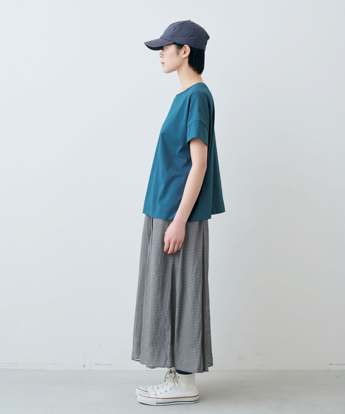 THREE FIFTY STANDARD|THREE FIFTY STANDARD　汗じみ軽減加工のダブルスリーブTシャツの会|モデル身長：163cm　着用サイズ：M