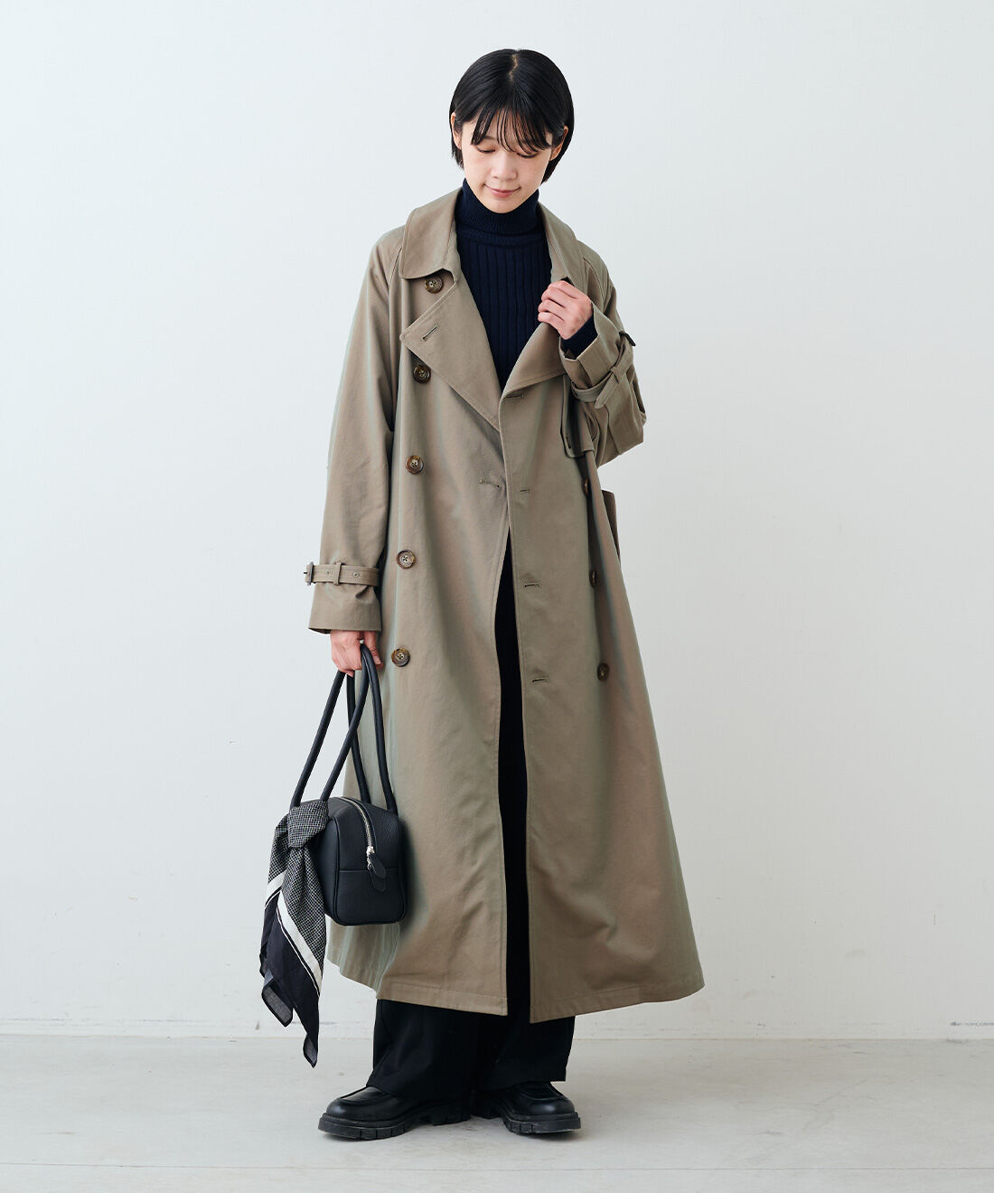 THREE FIFTY STANDARD|THREE FIFTY STANDARD　タックテーパードパンツ〈ブラック〉|モデル身長：163cm　着用サイズ：M